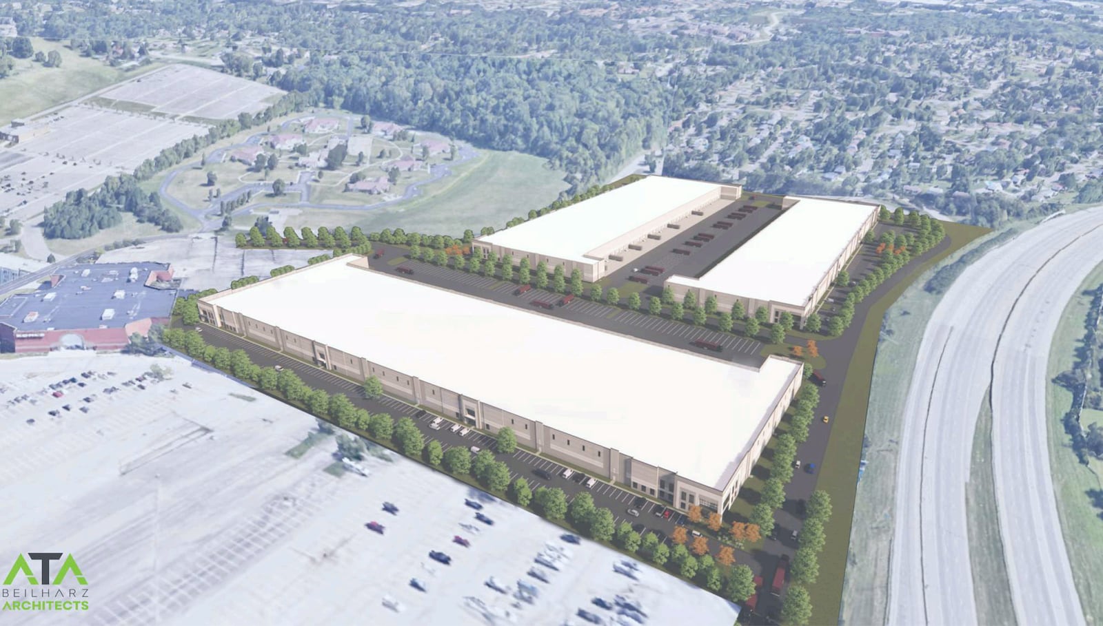 Three light industrial buildings are proposed for 54 acres of the former Forest Fair mall. Contributed photo