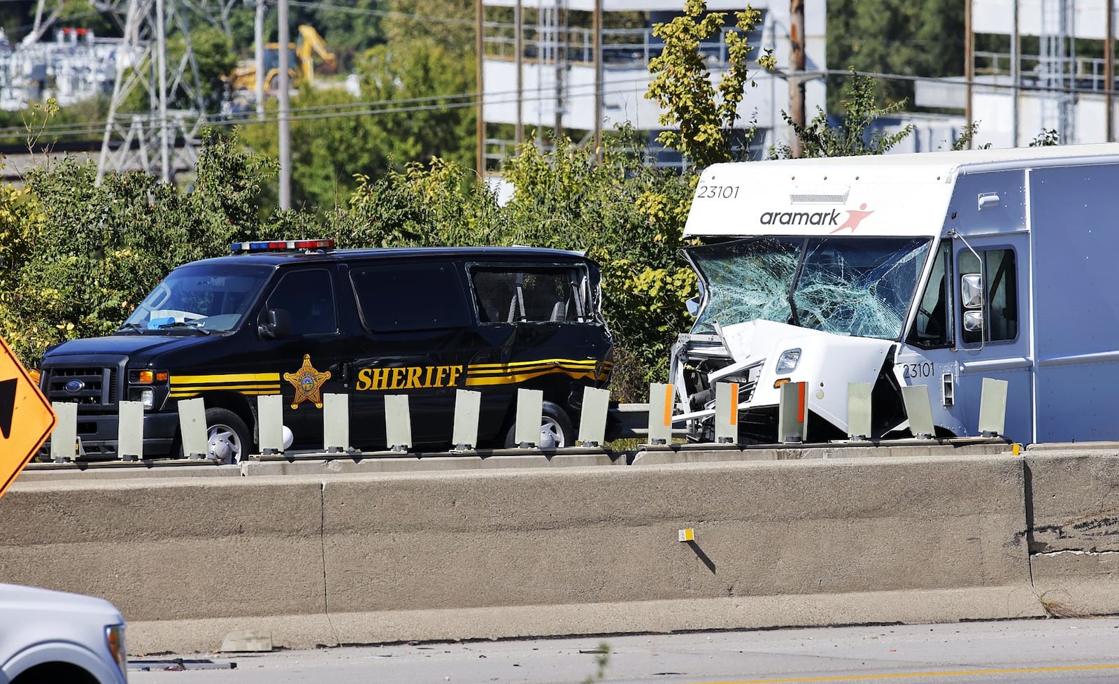 A Montgomery County Sheriff's vehicle was involved in a multiple-vehicle crash Monday morning, Oct. 3, 2022, on Interstate 75 South that killed a jail inmate and injured a deputy and three other inmates picking up litter along the highway. NICK GRAHAM/STAFF