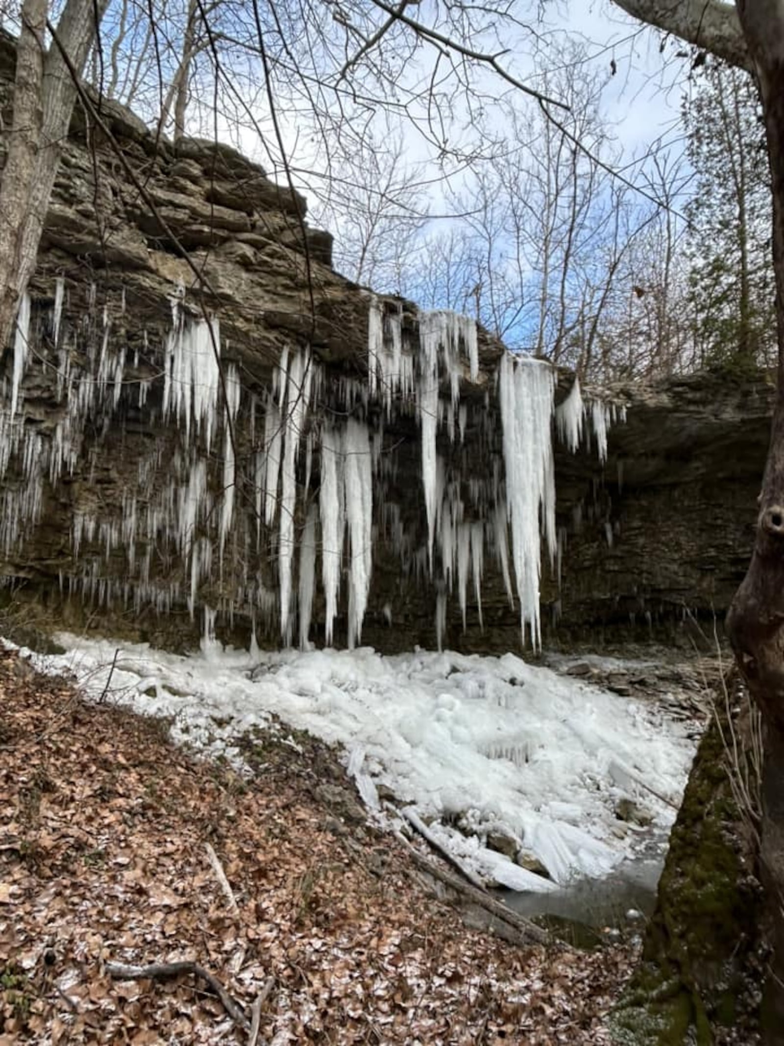 Frozen waterfalls are a winter hiking highlight at the Charleston Falls Preserve - CONTRIBUTED