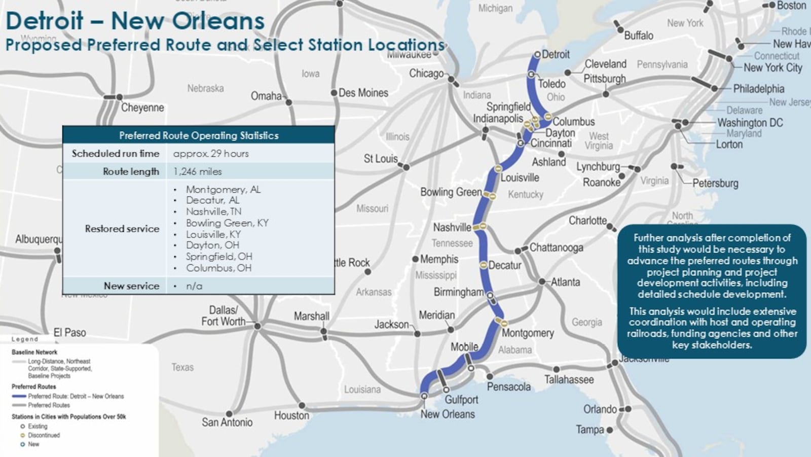 A study by the Federal Railroad Administration proposes creating a new long-distance passenger rail route connecting Detroit to New Orleans, with possible stops and service in Dayton and Springfield, Ohio. CORNELIUS FROLIK / STAFF