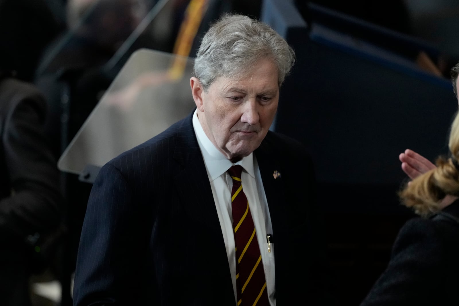 Sen. John Kennedy, R-La., arrives before the 60th Presidential Inauguration in the Rotunda of the U.S. Capitol in Washington, Monday, Jan. 20, 2025. (AP Photo/Julia Demaree Nikhinson, Pool)