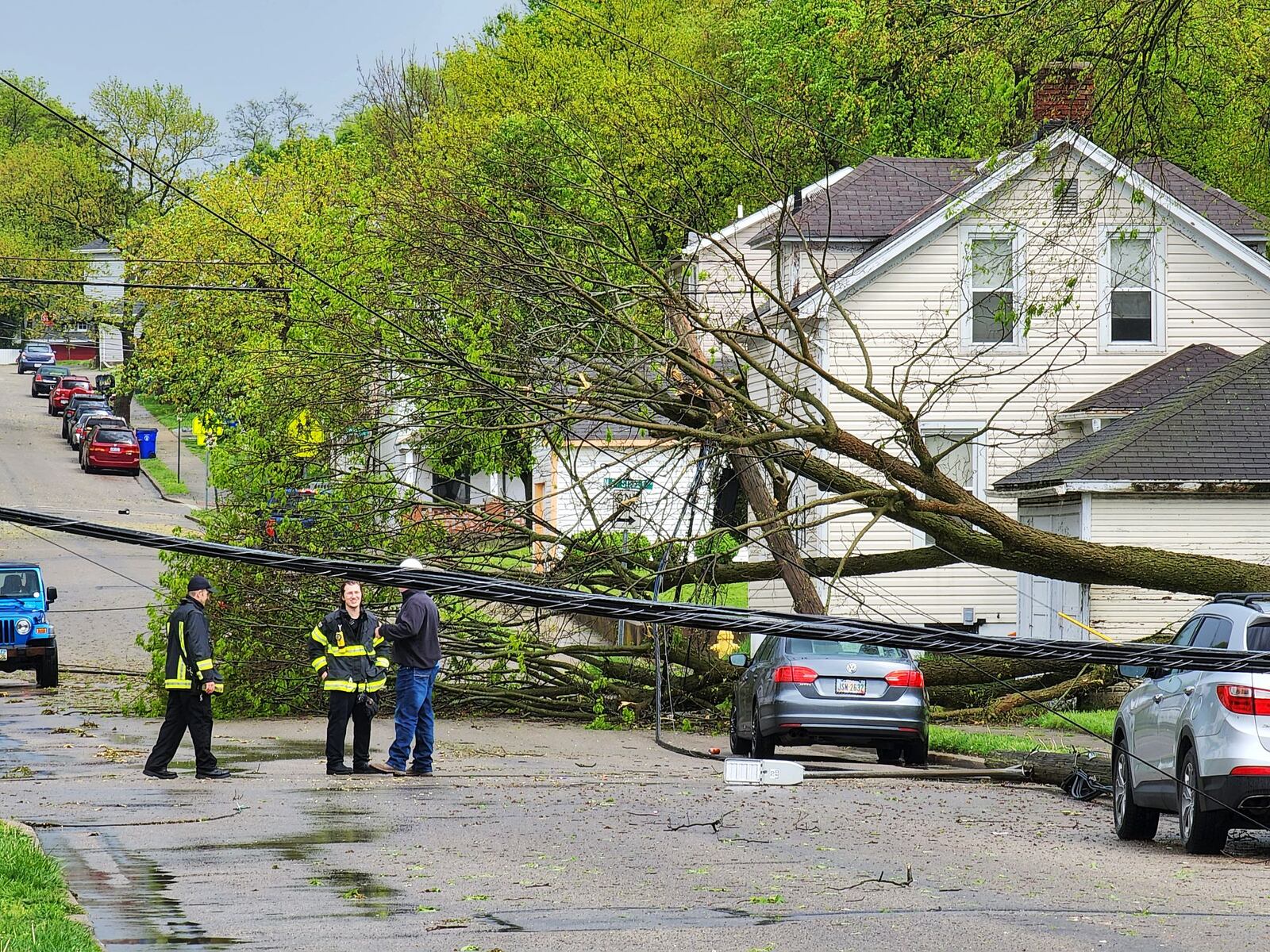 Trees and power lines were down at Liberty Avenue and North 'F' Street in Hamilton after a storm around 3 p.m. Tues., May 3, 2022. NICK GRAHAM/STAFF