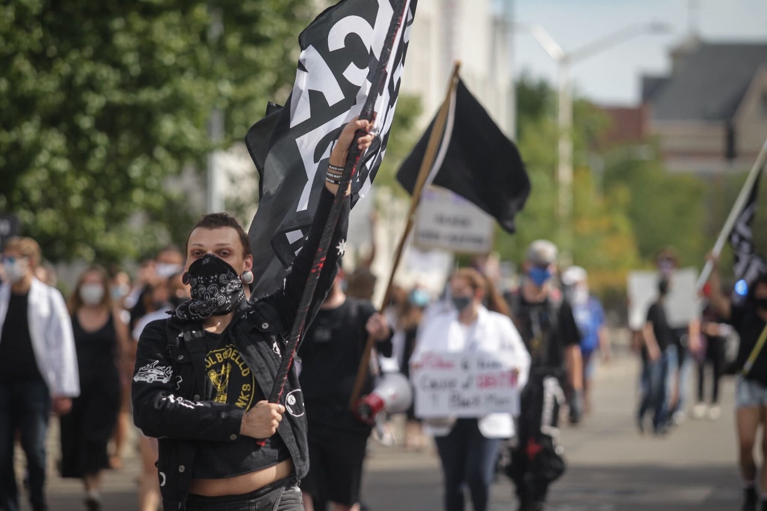 Protesters march on Third St. in Dayton.