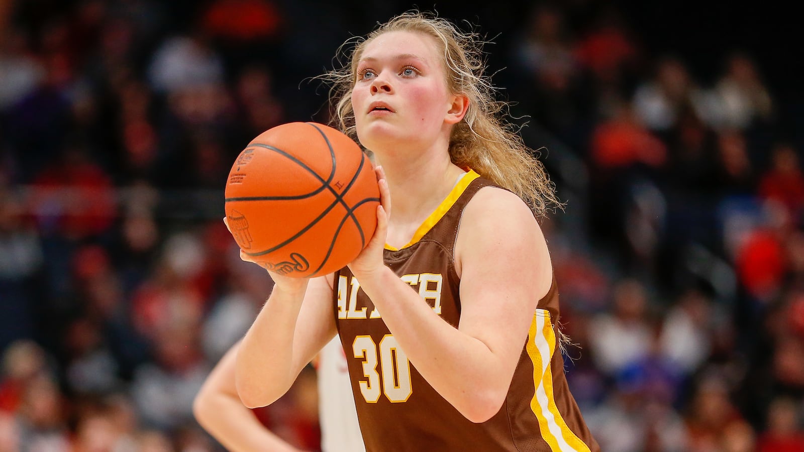 Alter's Maddie Moody shoots a free throw during the Division II girls basketball state championship game at UD Arena on Saturday, March 12, 2022. Michael Cooper/CONTRIBUTED