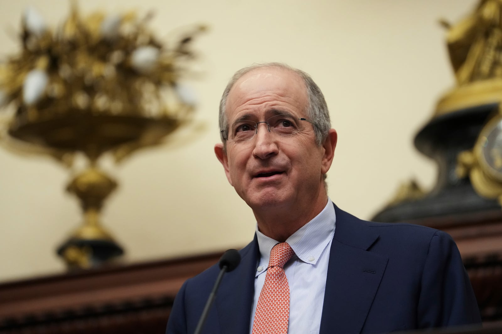 Comcast chairman and CEO Brian Roberts speaks during a news conference in Philadelphia, Monday, Jan. 13, 2025, announcing that the Philadelphia 76ers will partner with Comcast, their current landlord, to build a new arena in South Philadelphia and abandon a deal with the city to build the arena downtown,. (AP Photo/Matt Rourke)