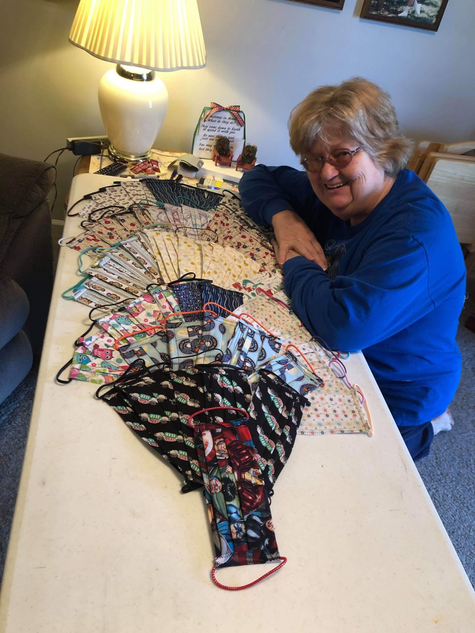 Laquitta Herbst of Centerville has been hard at work sewing masks to help her niece who works in the Miami Valley Hospital respiratory department. CONTRIBUTED