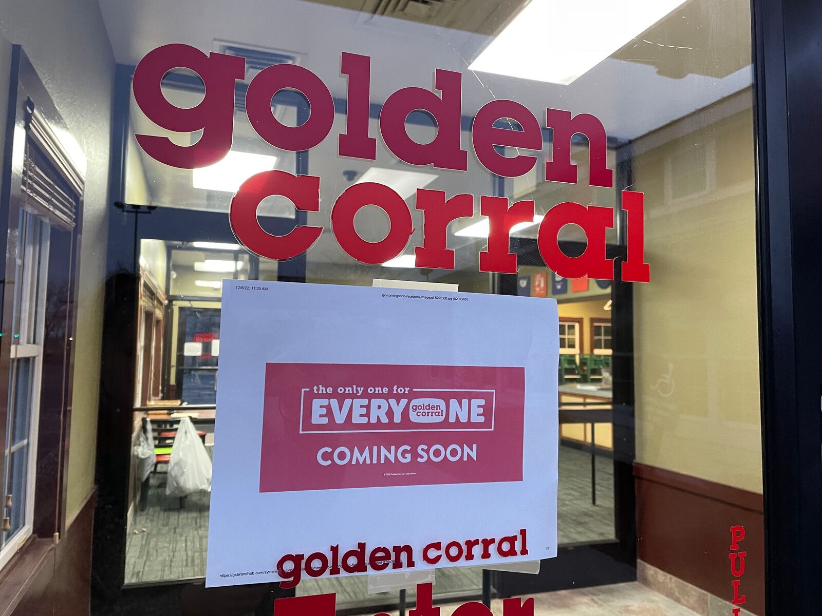 The Golden Corral Buffet & Grill, located at 2490 Commons Boulevard in Beavercreek, is reopening after over two years, according to signs posted at the restaurant. NATALIE JONES/STAFF