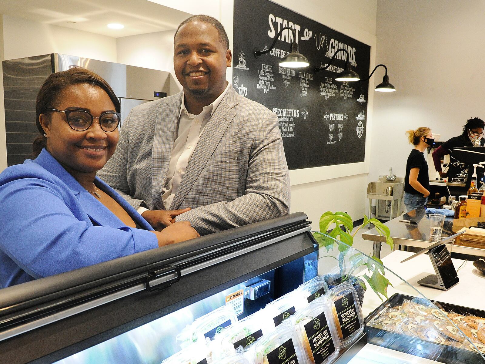 Clarece and Gerald Richardson, owners of the Startup Grounds located in The Hub at the Dayton Arcade.  MARSHALL GORBY\STAFF