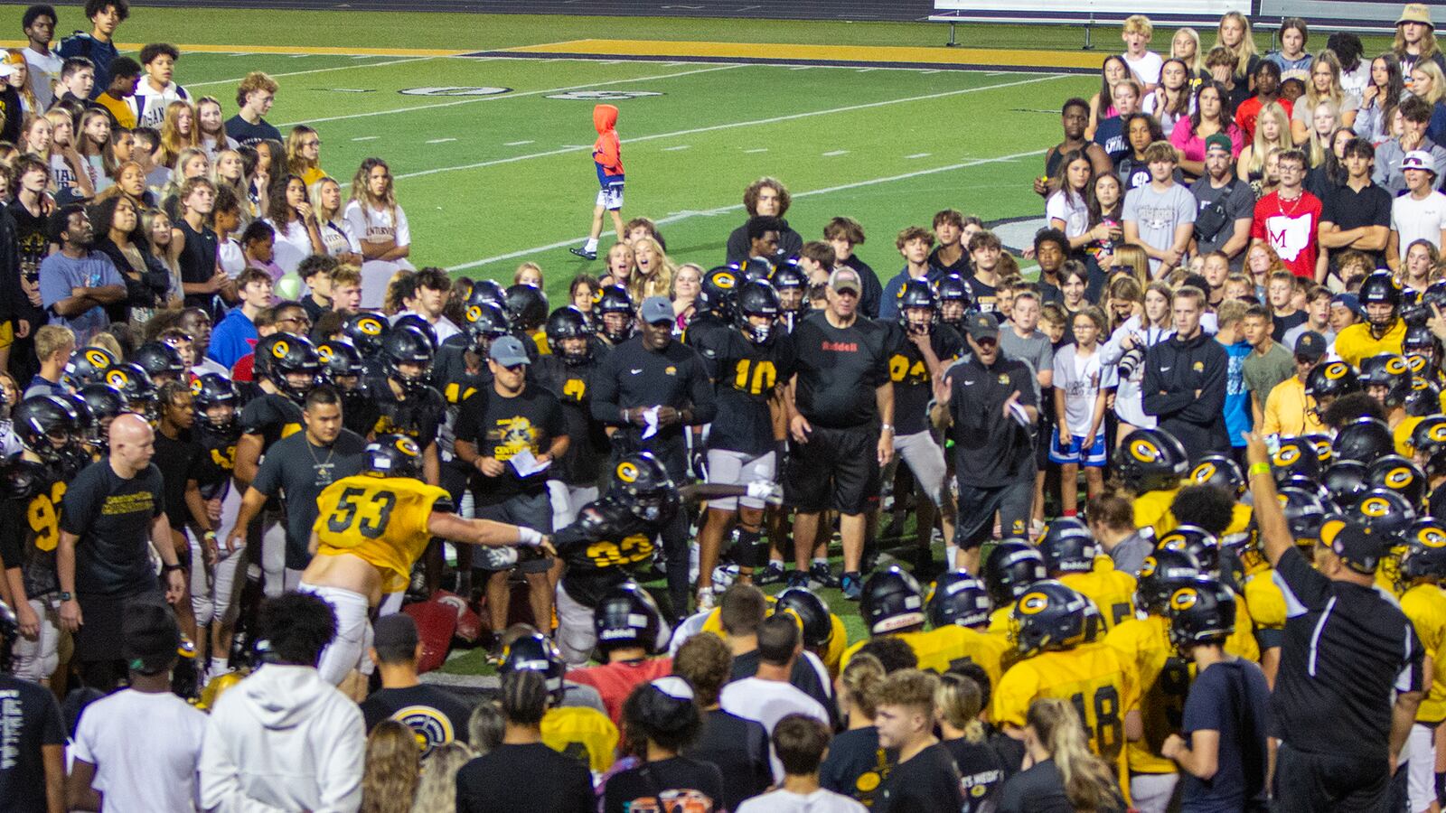 The tradition of Midnight Hits at Centerville High School was revived in 2002 and signals the start of the day of practice when full contact begins. Jeff Gilbert/CONTRIBUTED