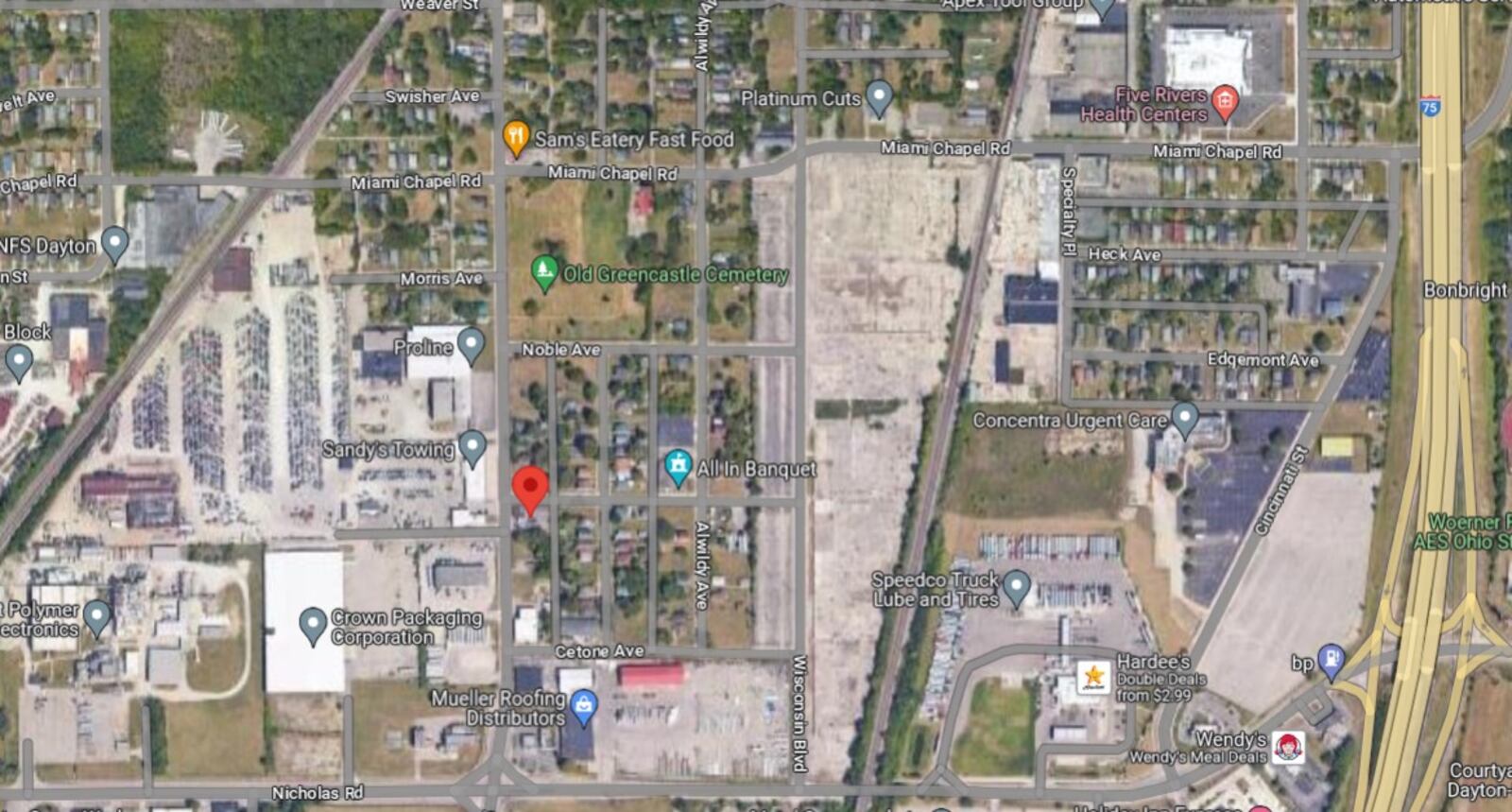 The red mark shows the location of Sugar Daddy's Auto Sales at 1600 S. Broadway St. in Dayton. CONTRIBUTED