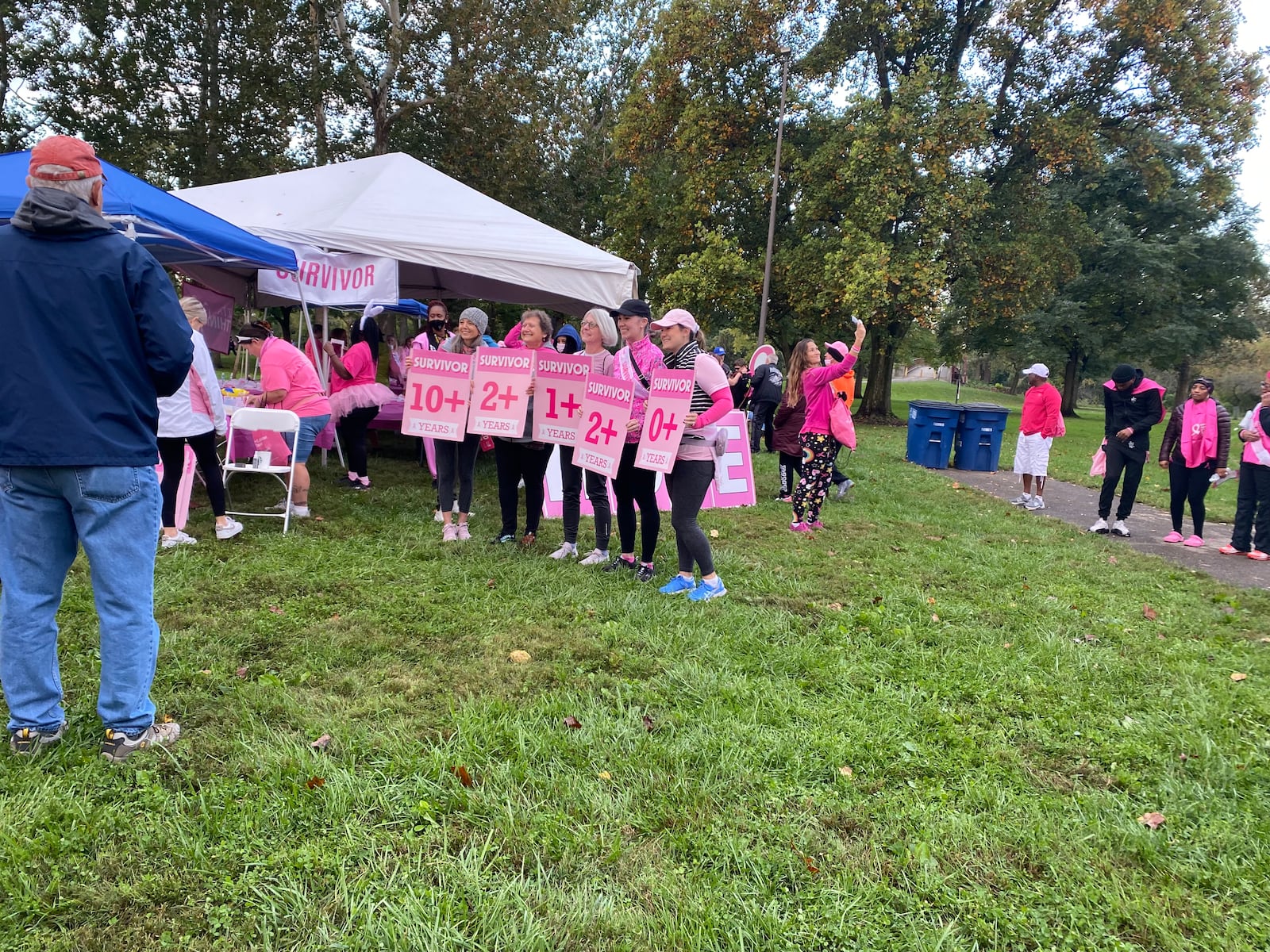 A group of women poses for a photo during the Making Strides of Greater Dayton event on Saturday. From left to right: Sharon Silverberg, Terri Gibble, Julia Quinlan, Marianne Requarth and Kate Beck. Eileen McClory / Staff