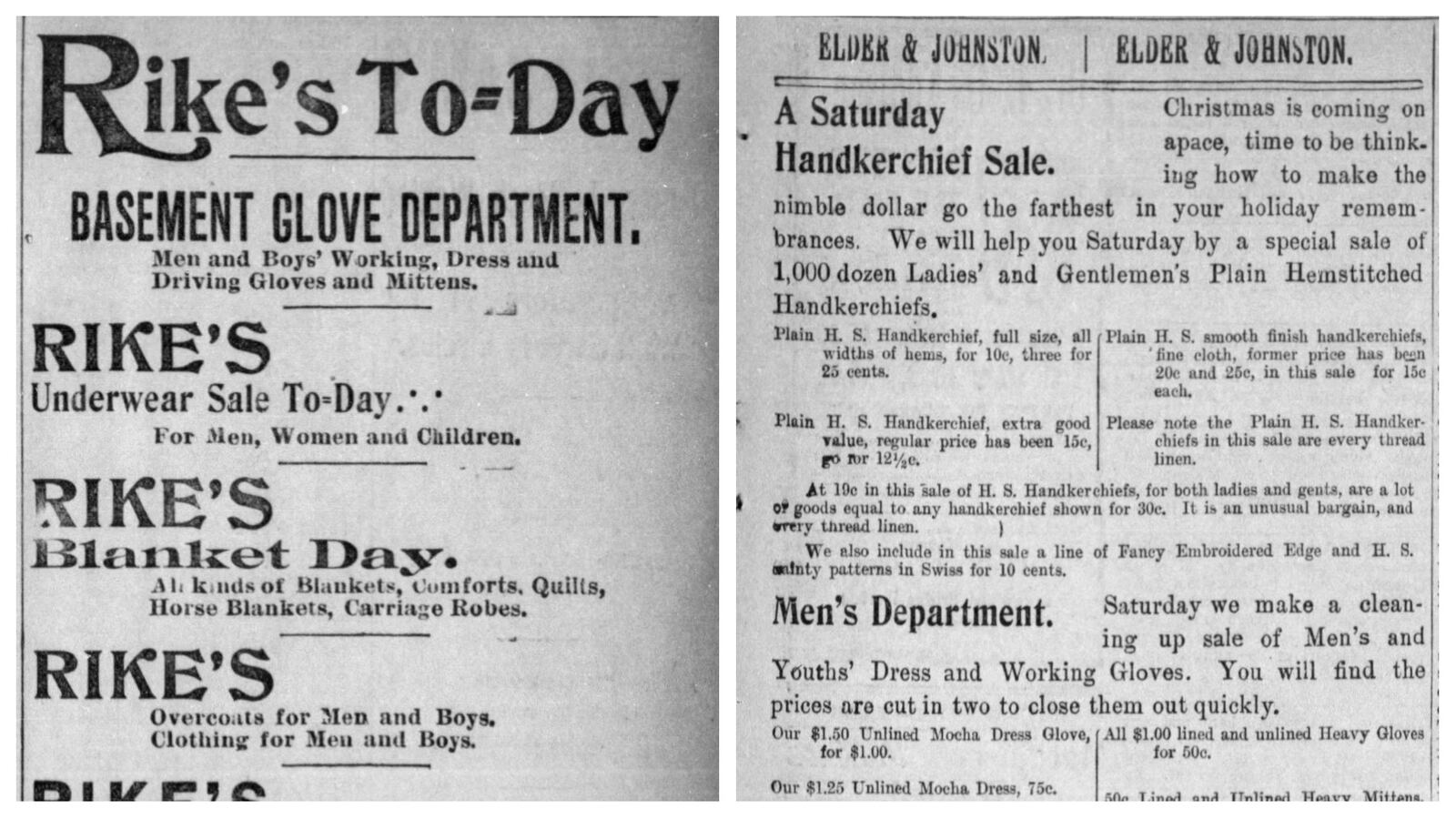 Dayton life in 1898. Rike's and Elder & Johnston. DAYTON DAILY NEWS ARCHIVES