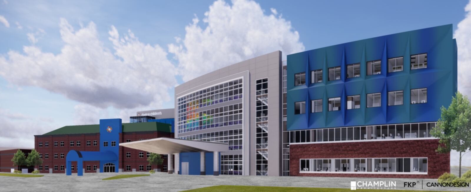 Dayton Children's Hospital announced the construction of a five-story specialty care outpatient center projected to open in 2023. Rendering courtesy Dayton Children's Hospital.