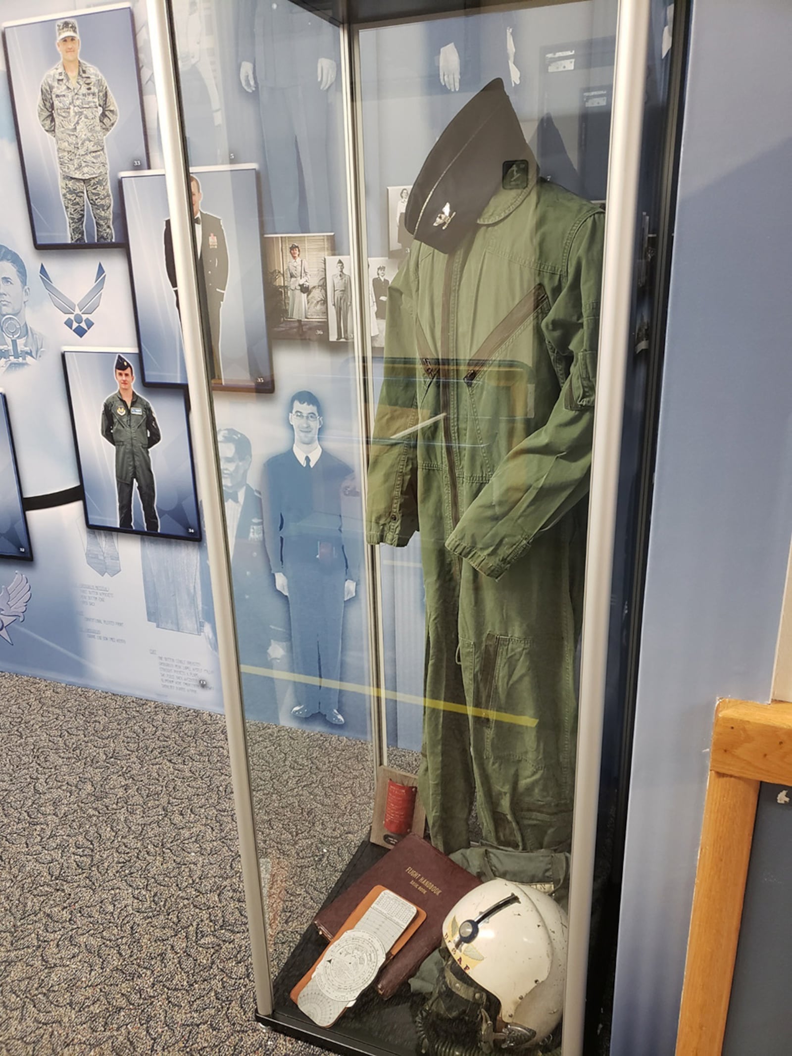 A new, interactive uniform exhibit at Air Force Materiel Command Headquarters traces the history and evolution of Air Force clothing and the command’s role in the uniform process. This uniform was donated by the family of retired Col. Walter J. Boyne who was an internationally recognized author and aviation historian. He joined the Air Force in 1951 and served as a bomber pilot, logging thousands of hours of flight time. U.S. AIR FORCE PHOTO