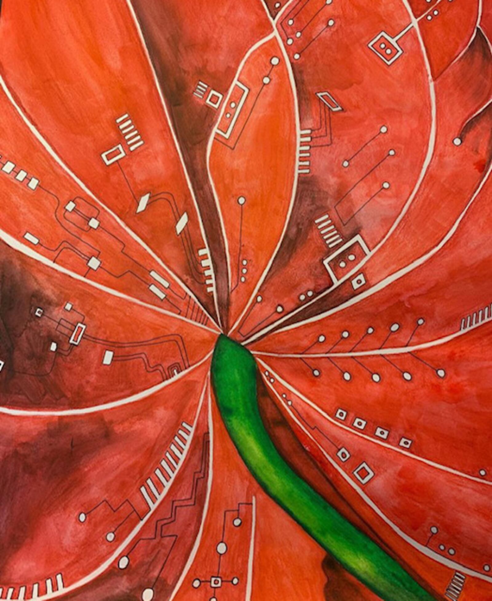 Cydnie King, "Red Circuits," 2019, ink and color pencil, $150. Entry in Dayton's Art in the City contest in 2020.