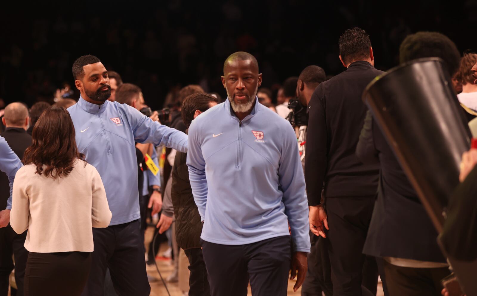 Dayton's Anthony Grant leaves the court after a loss to Virginia Commonwealth in the Atlantic 10 Conference championship game on Saturday, March 12, 2023, at the Barclays Center in Brooklyn, N.Y. David Jablonski/Staff