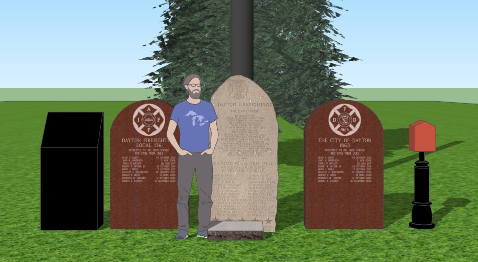 Dayton Firefighters Local 136 is planning a fundraiser for a memorial to fallen firefighters. The current memorial, located at the Firefigher's Activiy Center, has run out of room for additional names. This rendering show the memorial with two additional granite stones. The fundraiser, Pickhead’s Car & Bike Show, will be held Sunday, Aug. 29 at the Dayton Firefighter’s Activity Center, 3616 Needmore Rd.  CONTRIBUTED PHOTO