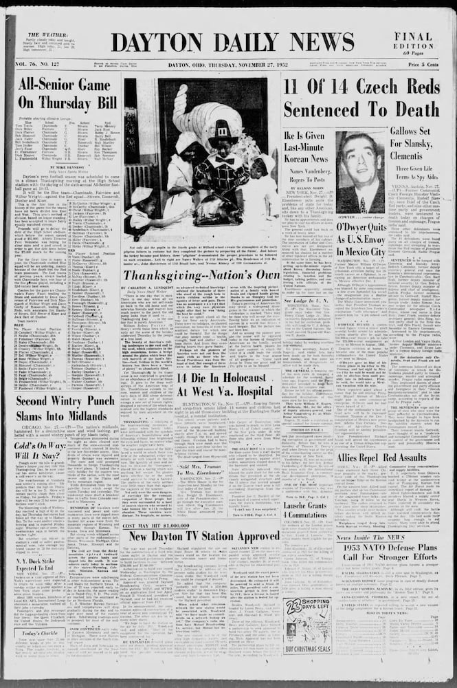 Thanksgiving Day front pages from the Dayton Daily News archives