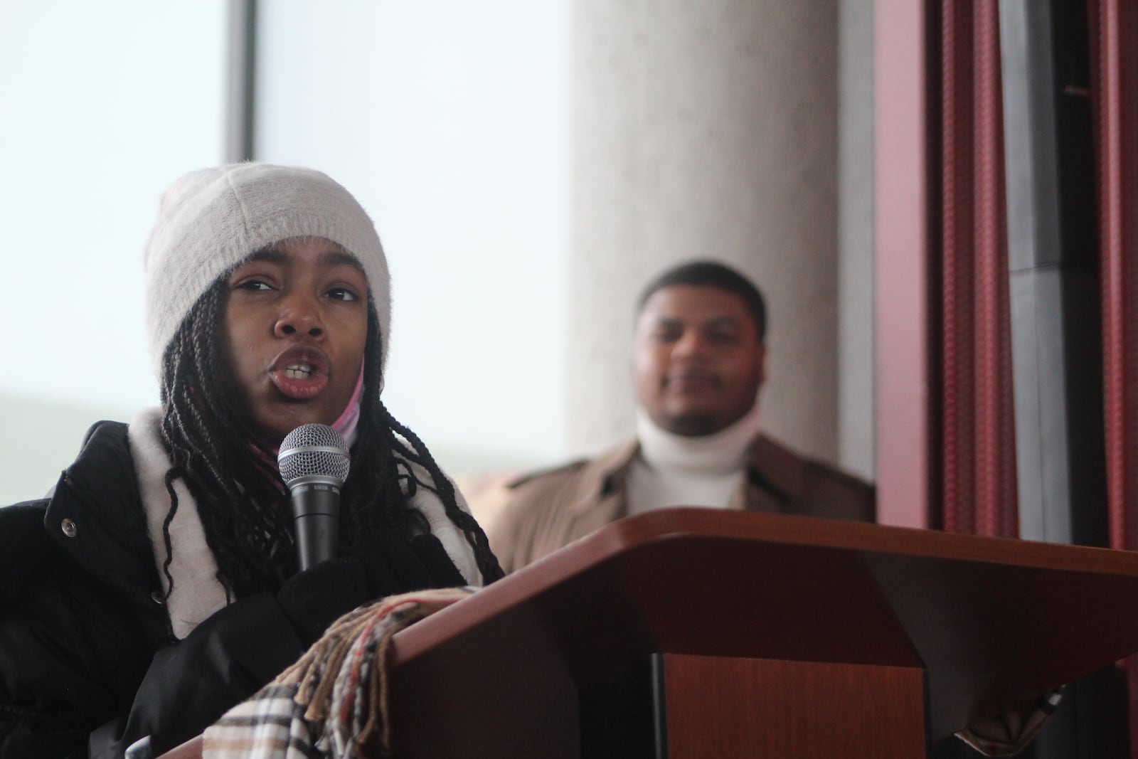 Rylee Davis, an 11-year-old Miamisburg resident, speaks during the MLK Memorial March in Dayton on Monday. CORNELIUS FROLIK / STAFF