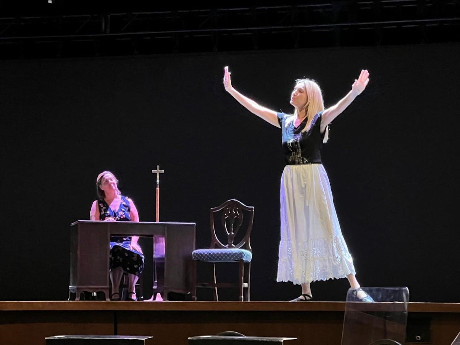 Paula Dunn Powell (left as Mother Abbess) and Sarah Viola (Maria Rainer) in rehearsals for "The Sound of Music." CONTRIBUTED