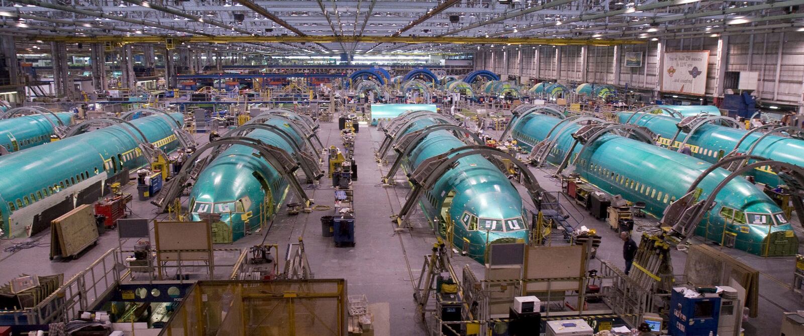 FILE - Boeing 737 fuselages are assembled at the Spirit AeroSystems facility in Wichita, Kan., on July 25, 2013. (AP Photo/The Wichita Eagle, Dave Williams, File)