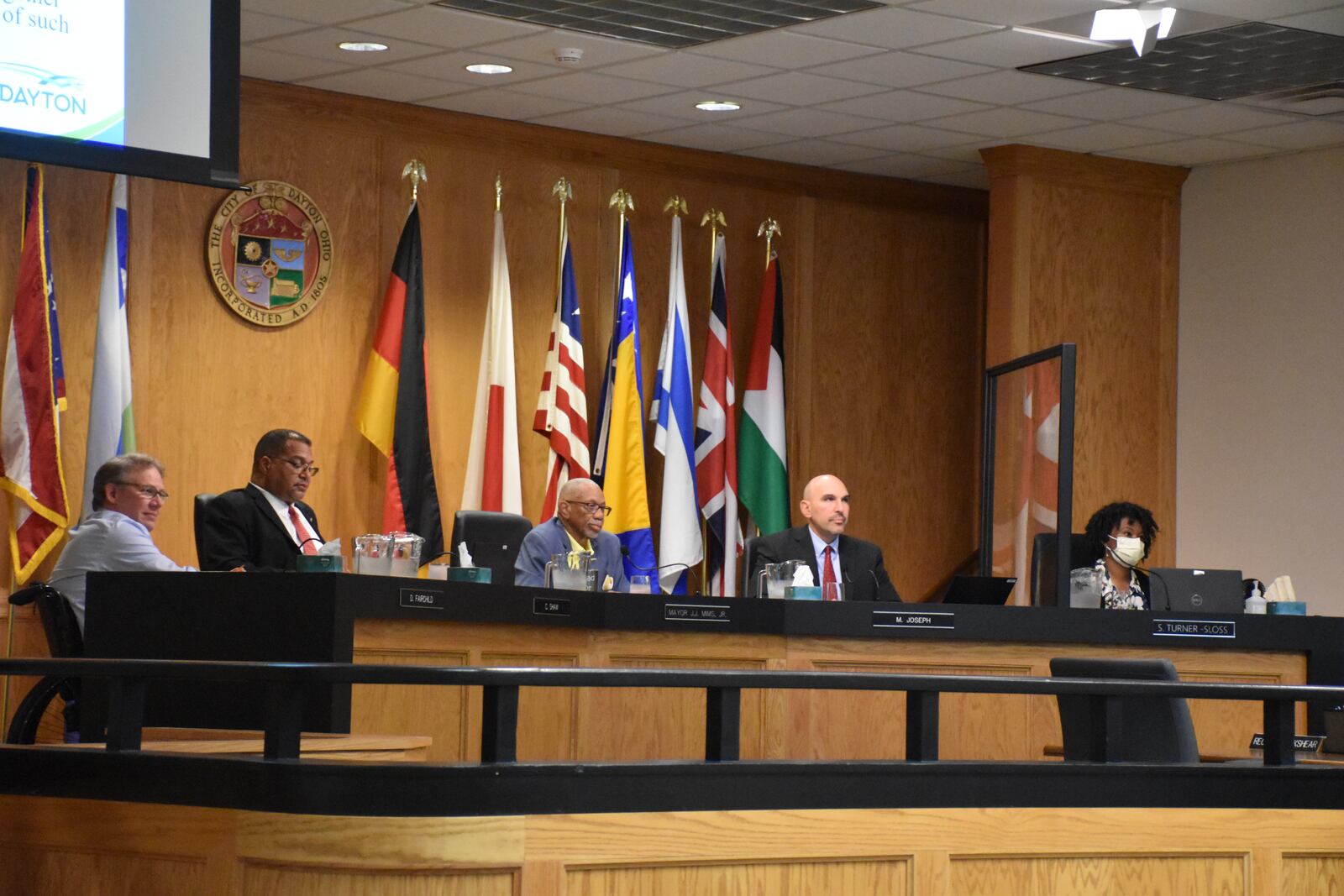 Dayton City Commission during a public hearing about a proposed tax levy measure in support of a new public hospital on Wednesday, Aug. 7, 2024. CORNELIUS FROLIK / STAFF