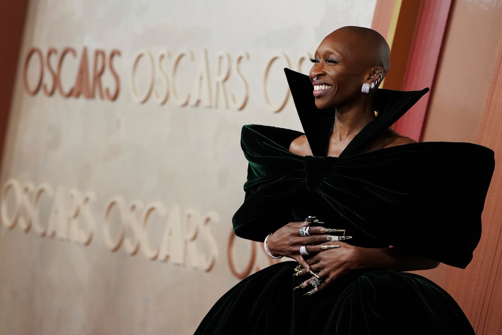 Cynthia Erivo arrives at the Oscars on Sunday, March 2, 2025, at the Dolby Theatre in Los Angeles. (Photo by Jordan Strauss/Invision/AP)