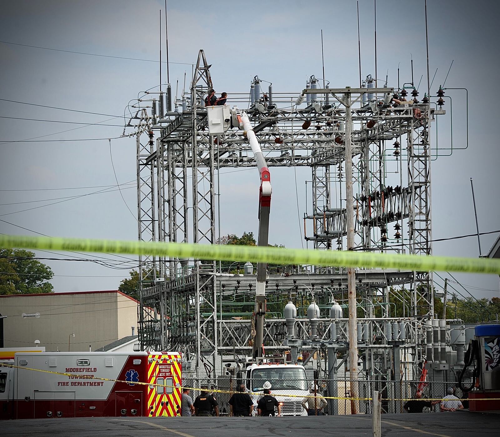 A man climbed up an Ohio Edison substation in Northridge in Clark County today, and electricity was out for more than 2,400 customers in the area, including nearby schools. MARSHALL GORBY/STAFF