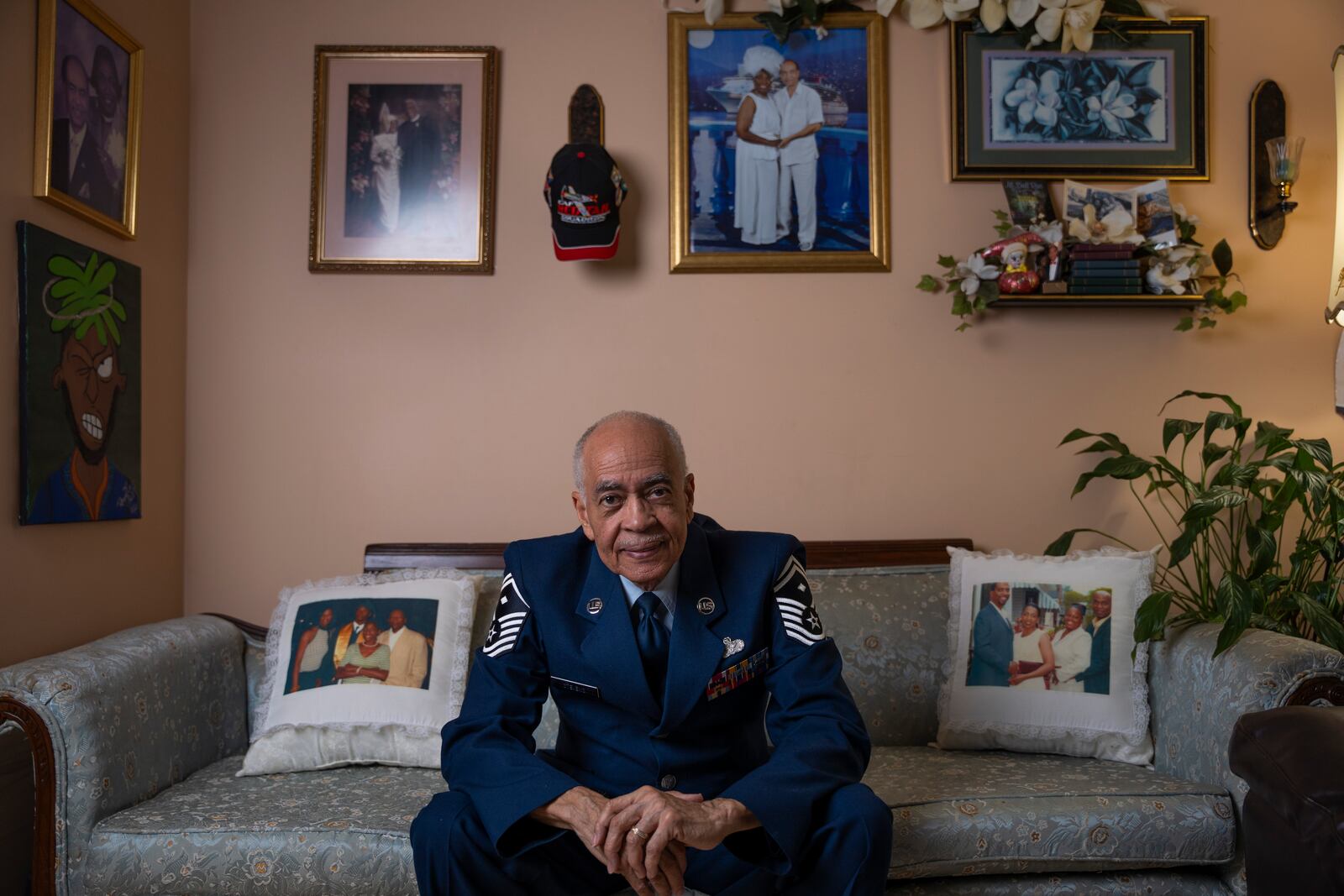 Calvin Stevens, Air Force Reserve Veteran, poses inside his home in Decatur, Georgia on Thursday, Feb. 7, 2025. (AP Photo/Olivia Bowdoin)