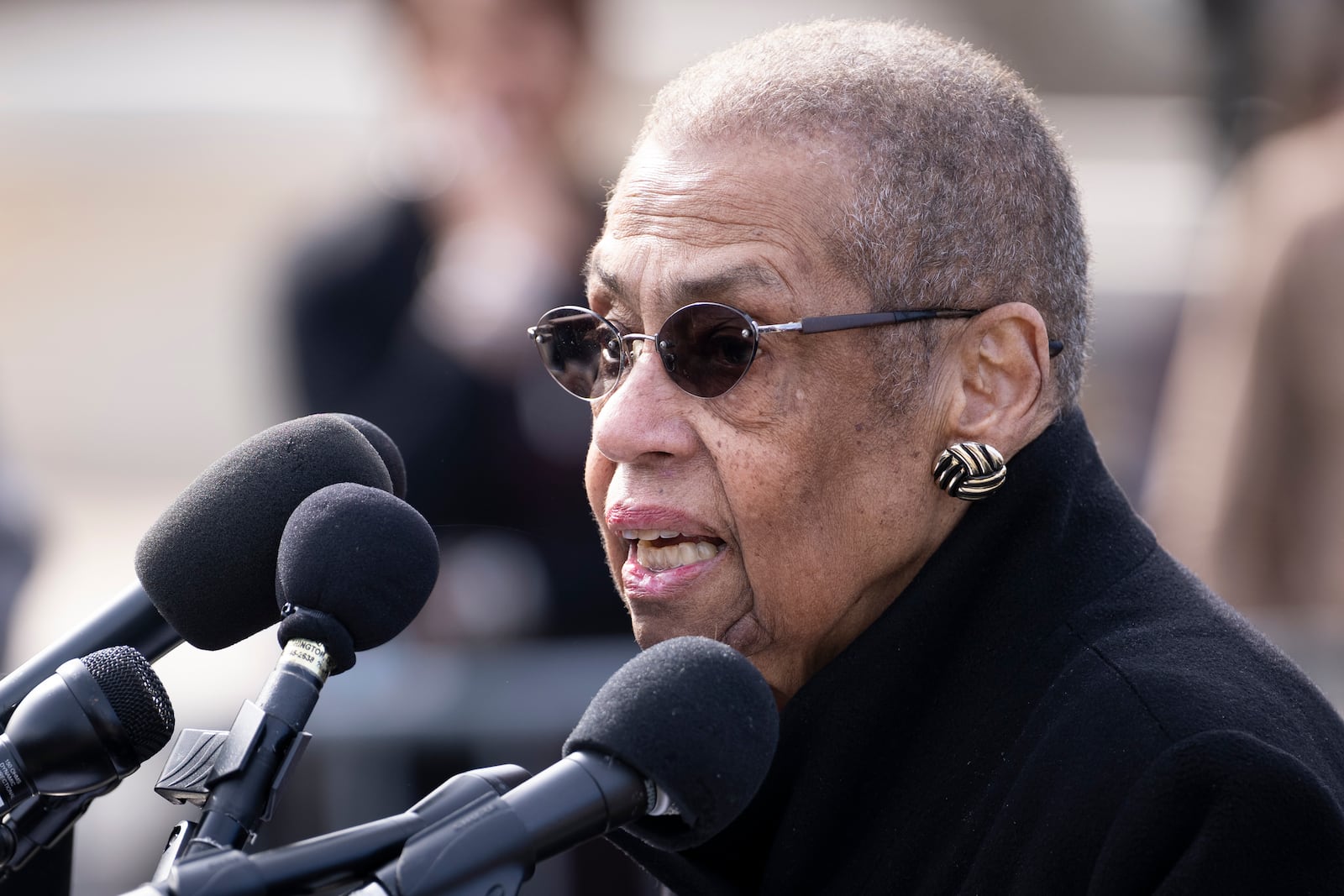 Del. Eleanor Holmes Norton, D-D.C., speaks at a news conference to address the proposed continuing resolution and its impacts, on Capitol Hill in Washington, Monday, March 10, 2025. (AP Photo/Ben Curtis)