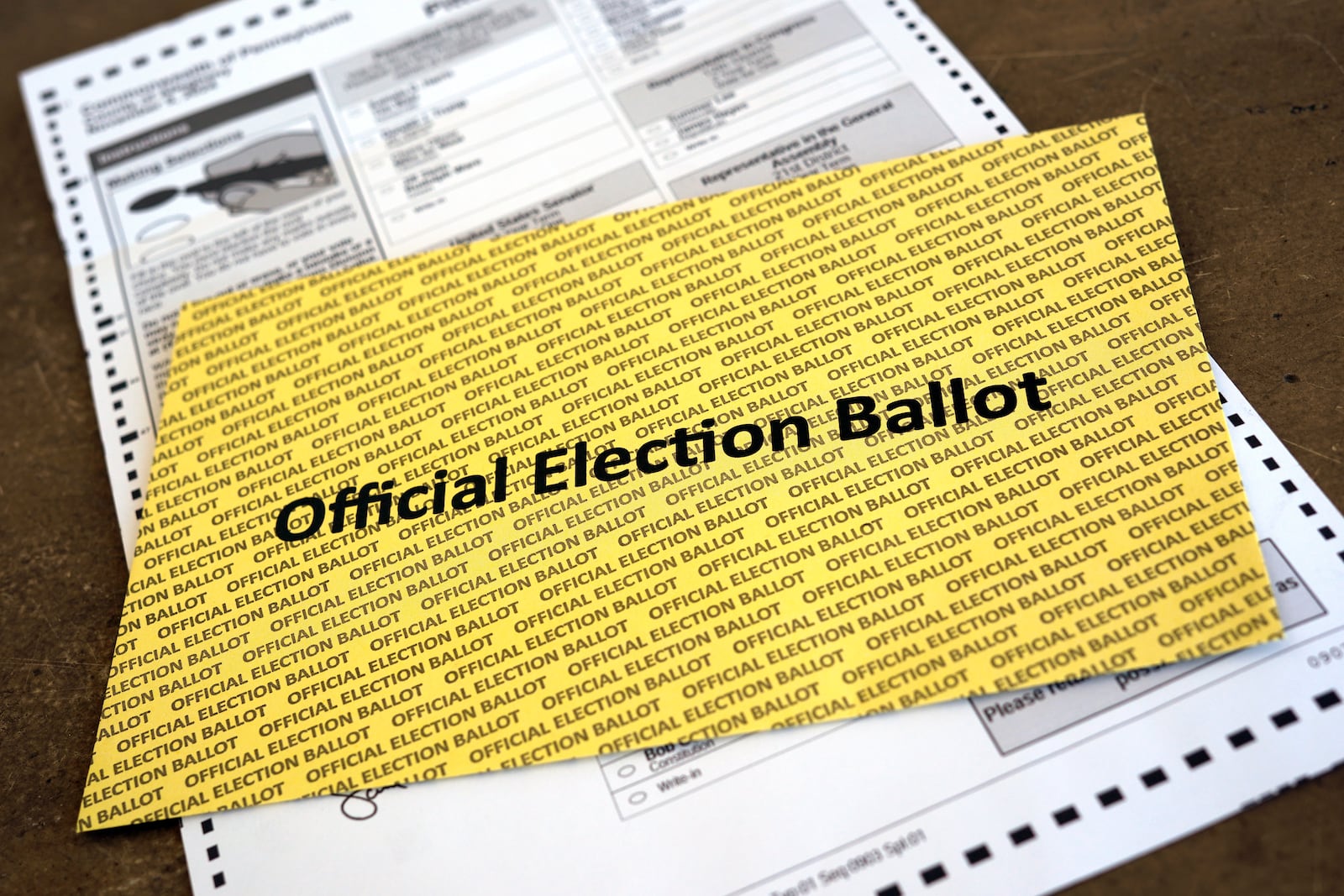 FILE - An official Pennsylvania mail-in ballot is pictured in Pittsburgh, Oct. 3, 2024. (AP Photo/Gene J. Puskar, File)