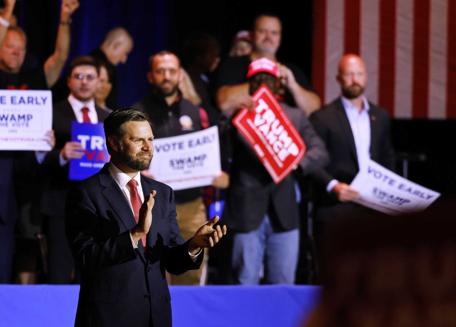 Republican vice-presidential candidate JD Vance spoke during a rally Monday, July 22, 2024. NICK GRAHAM / STAFF PHOTOGRAPHER