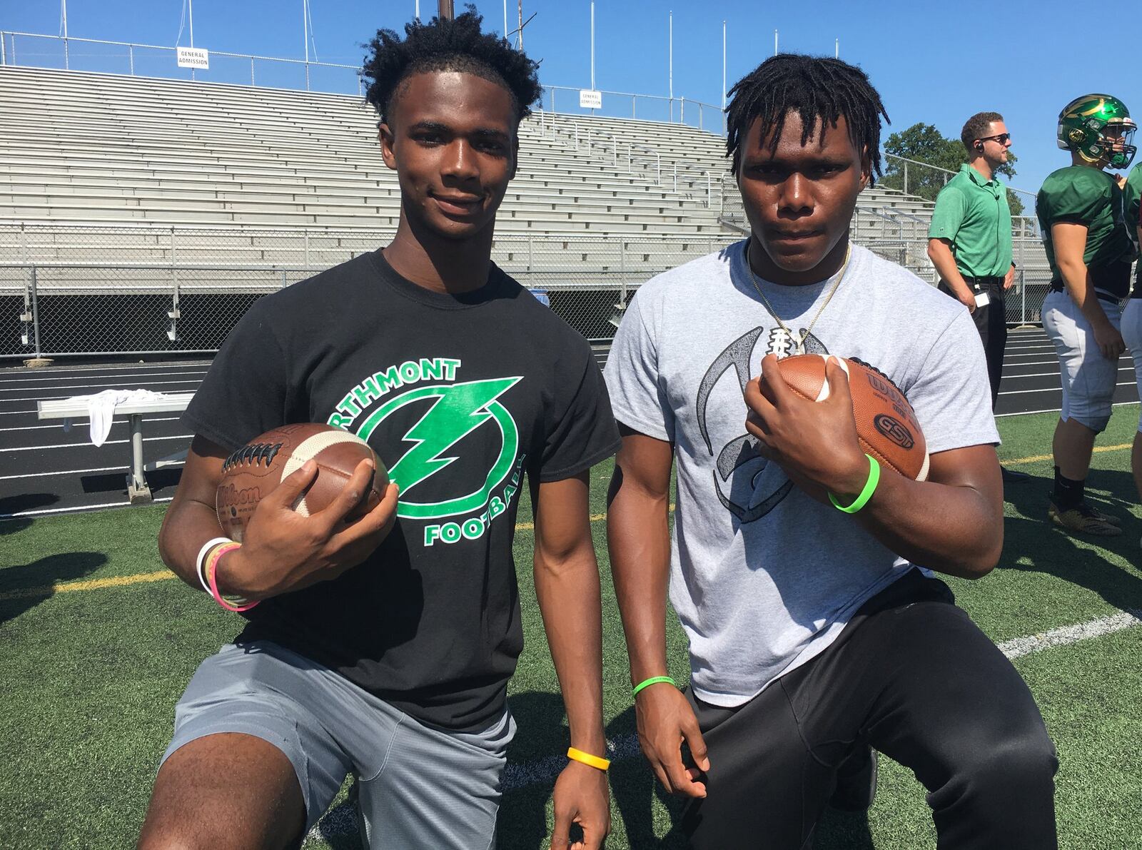 Northmont senior receivers Jazz Keys (left) and Justin Golson. Northmont hosted Hilliard Bradley in a high school football preseason scrimmage on Friday, Aug. 9, 2019. MARC PENDLETON / STAFF