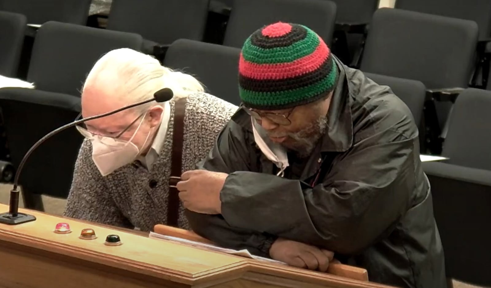 Bishop Richard Cox (right), president of the Clergy Community Coalition, and Ivy Young (left), advocate for the Dayton City Commission to consider putting a one-mill initiative on the upcoming ballot for the purpose of building a public hospital in west Dayton. COURTESY OF THE CITY OF DAYTON/YOUTUBE