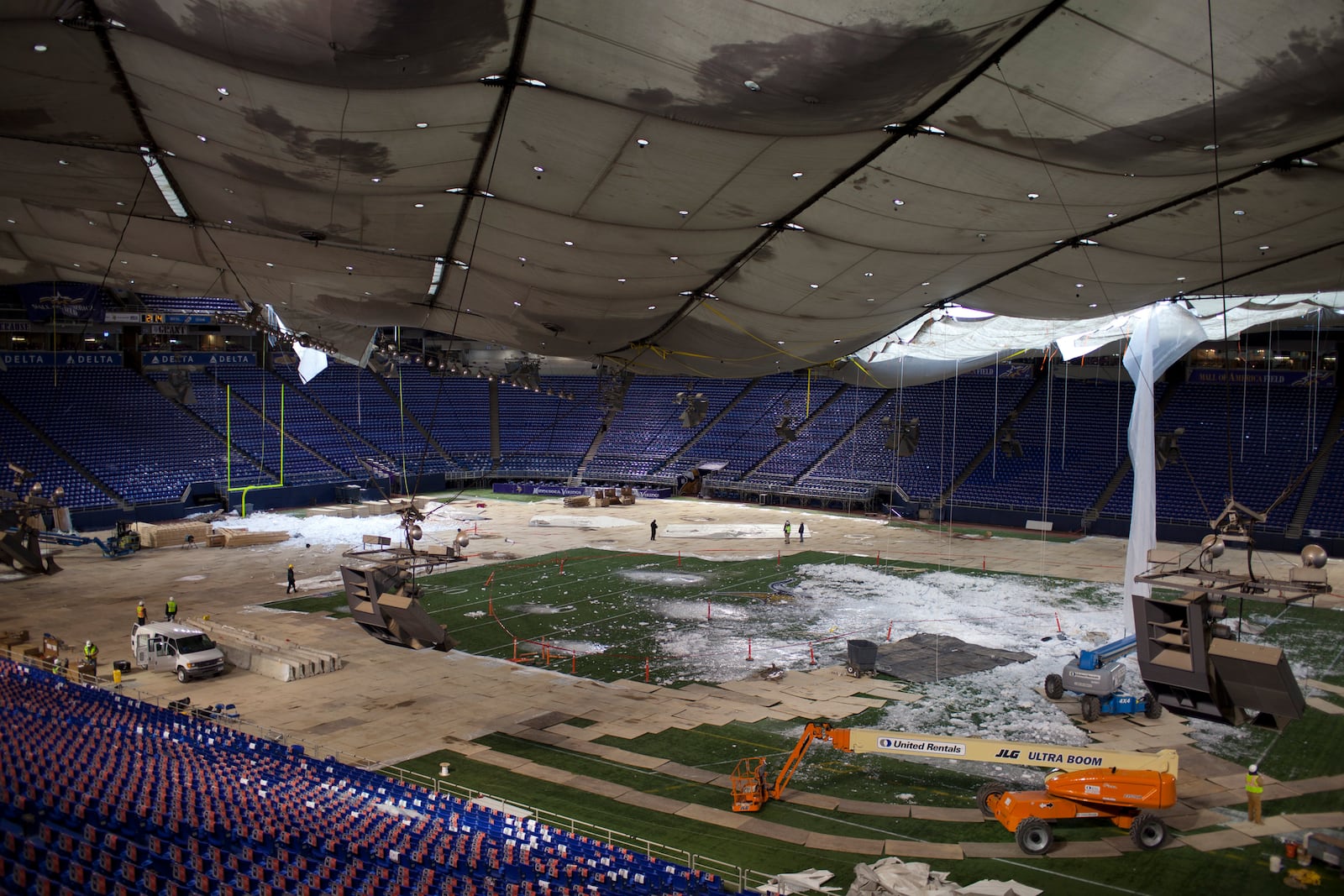 FILE - An interior view of the Metrodome is seen, Dec. 16, 2010, in Minneapolis. (AP Photo/Star Tribune, Jeff Wheeler, File)