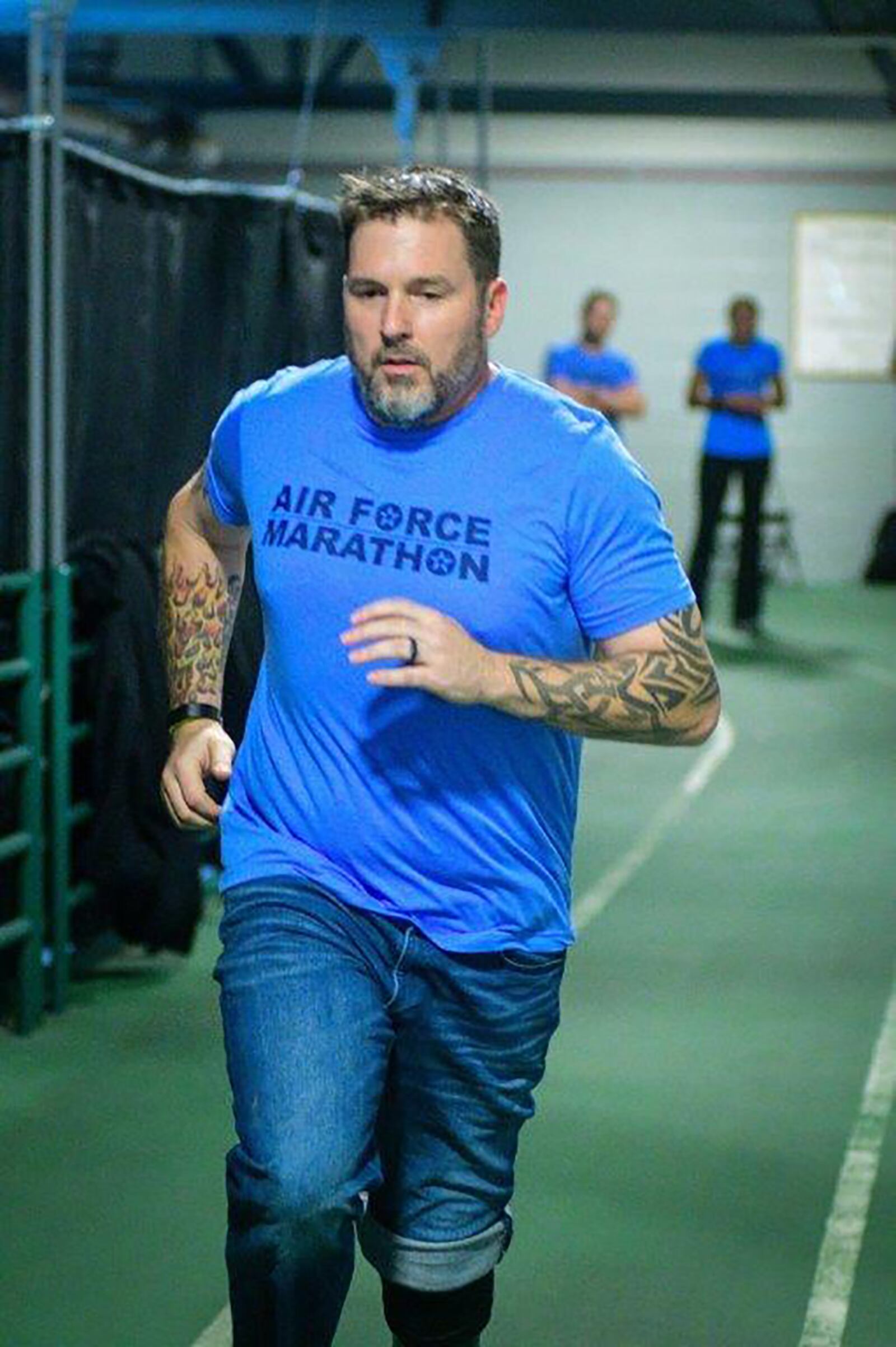 Joel Legawiec runs on the track during the first Amputee Mobility Clinic as part of Air Force Marathon race weekend in September 2019. CONTRIBUTED PHOTO