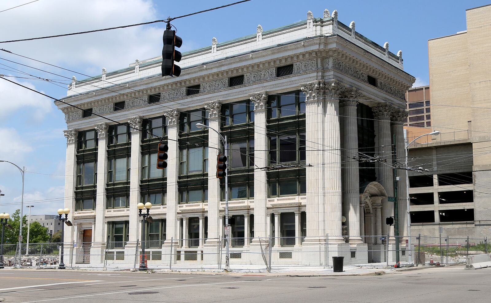 This 1908 downtown Dayton building was the flagship of James M. Cox, an Ohio governor and presidential candidate. The Cox newspaper empire began with the Dayton Daily News. Architect Albert Pretzinger modeled the building on the Knickerbocker Trust building in New York City, with massive Corinthian columns and elaborate portico.  Preservation Dayton Inc., a Dayton non-profit, will attempt to stabilize 10 historic properties in Dayton with the hopes of finding an investor to rehabilitate each one.
LISA POWELL / STAFF