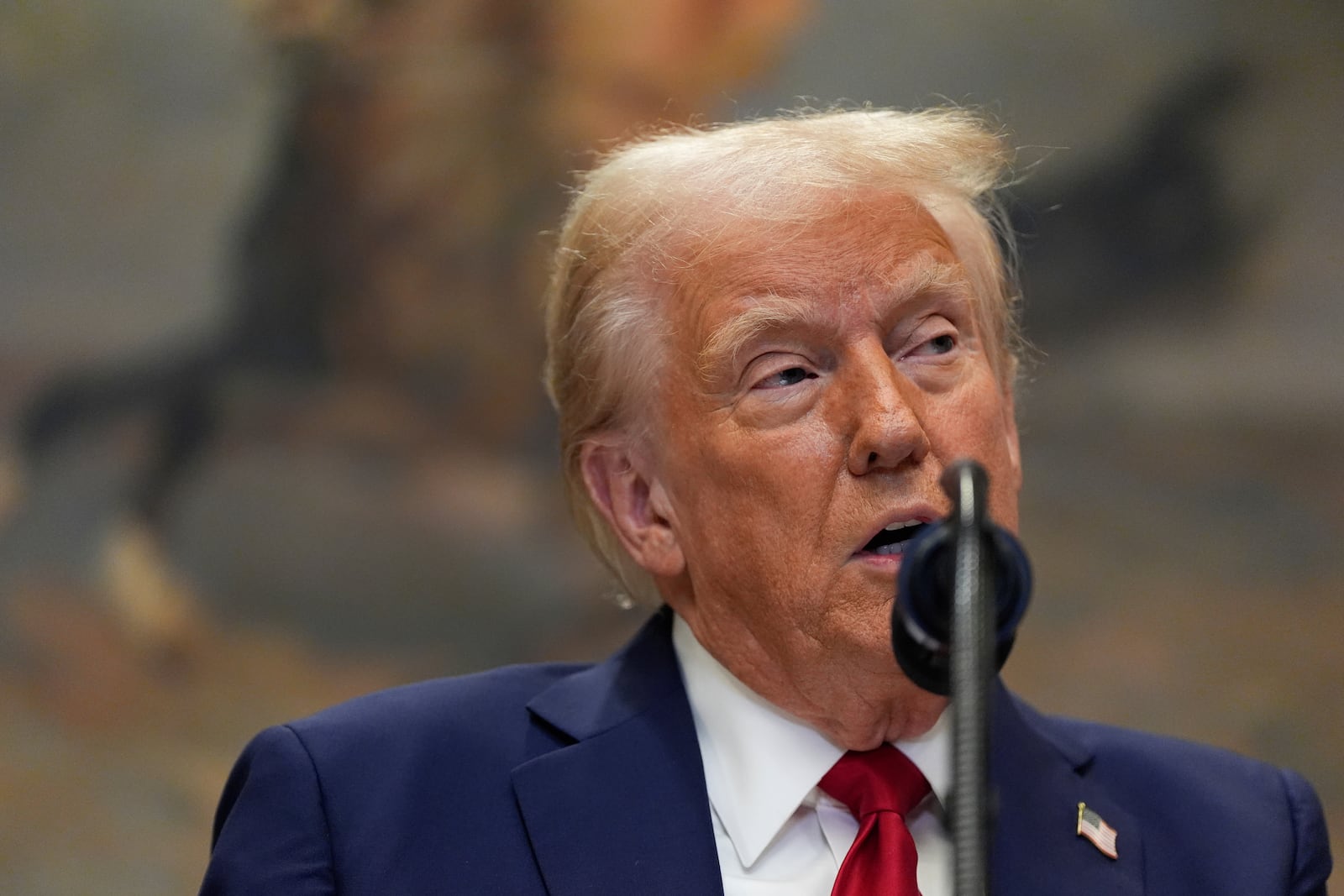 President Donald Trump speaks in the Roosevelt Room of the White House, Tuesday, Jan. 21, 2025, in Washington. (AP Photo/Julia Demaree Nikhinson)