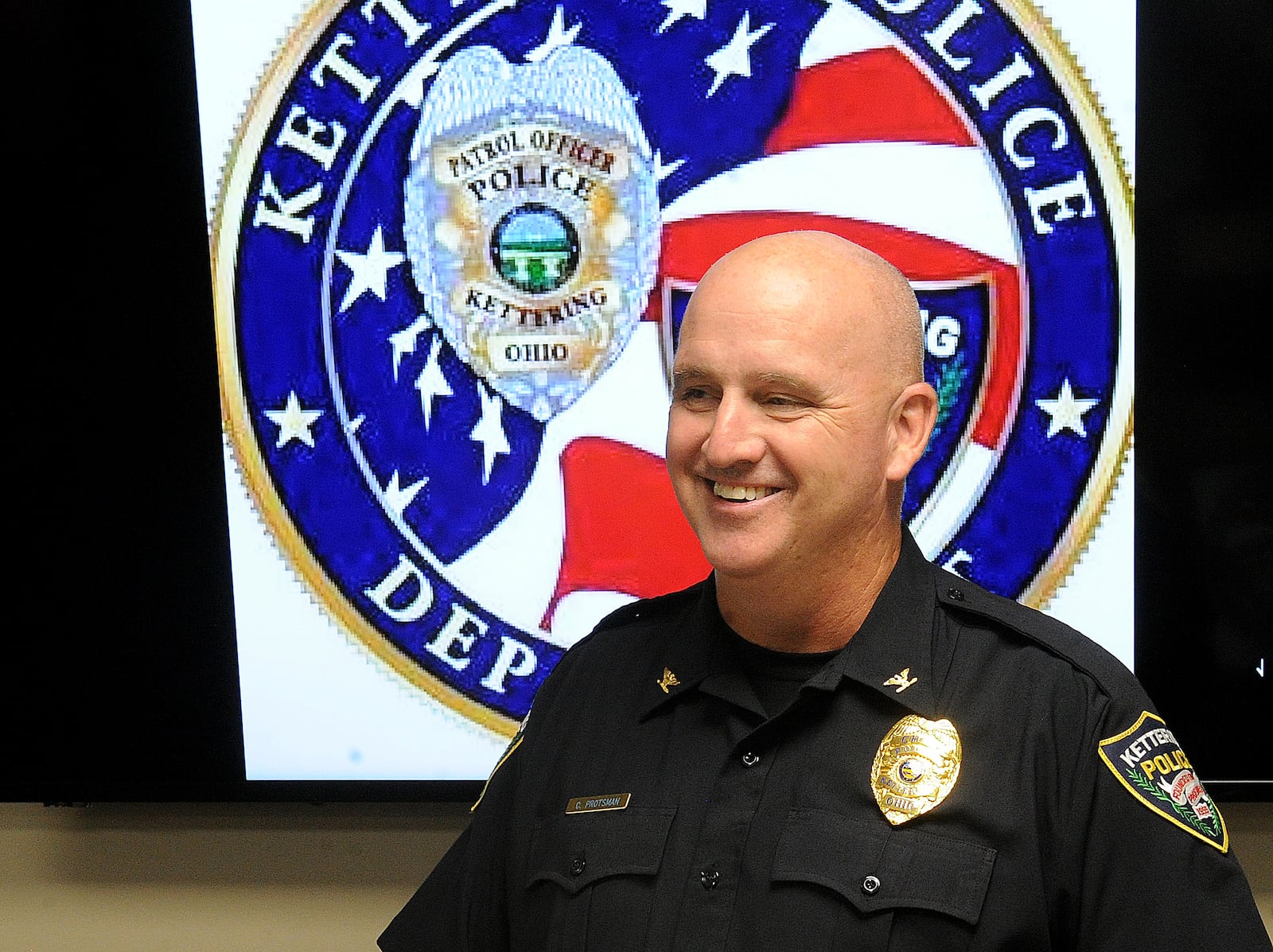 Kettering police Chief Chip N. Protsman held a press conference Friday, Aug. 4, 2023 on an officer-involved shooting in the city. MARSHALL GORBY\STAFF