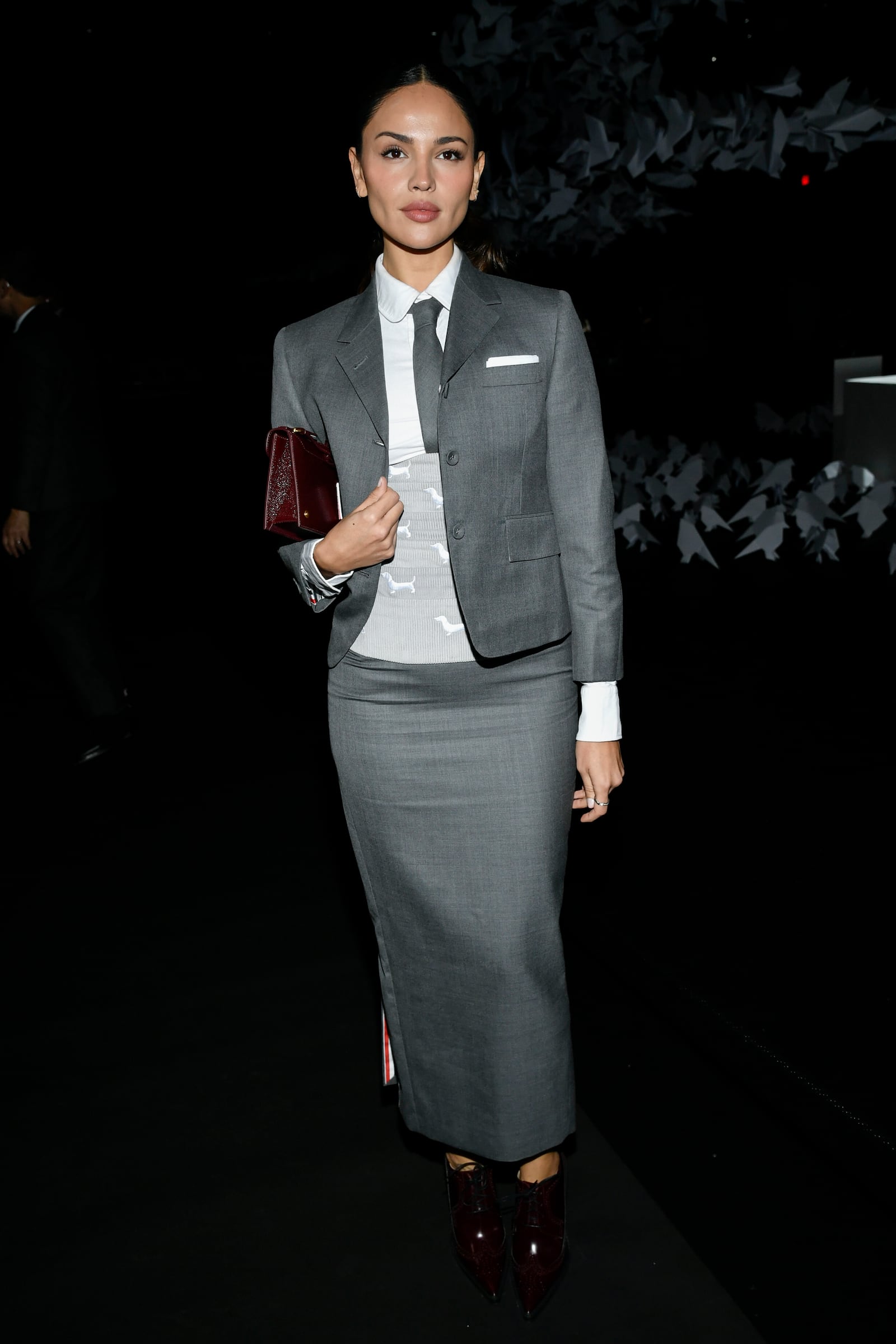 Eiza Gonzalez attends the Thom Browne Fall/Winter 2025 fashion show as part of New York Fashion Week on Tuesday, Feb. 11, 2025, at The Shed in New York. (Photo by Evan Agostini/Invision/AP)