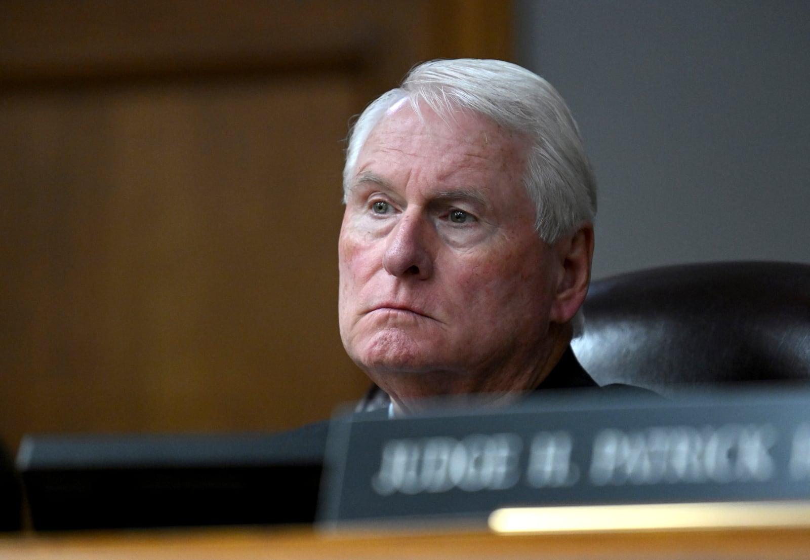 Superior Court Judge H. Patrick Haggard listens during a trial of Jose Ibarra, accused of killing a Georgia nursing student earlier this year, at Athens-Clarke County Superior Court, Friday, Nov. 15, 2024, in Athens, Ga. (Hyosub Shin/Atlanta Journal-Constitution via AP, Pool)