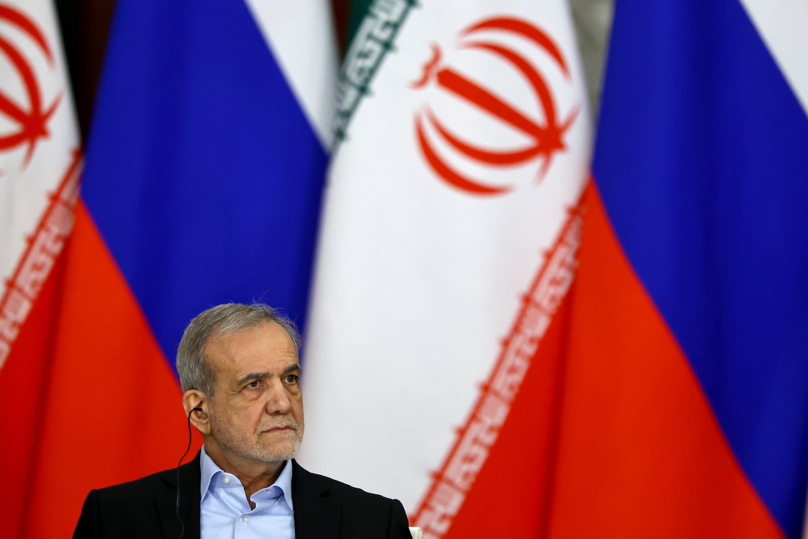 Iranian President Masoud Pezeshkian attends a signing ceremony with Russian President Vladimir Putin at the Kremlin in Moscow, Russia, Friday, Jan. 17, 2025. (Evgenia Novozhenina/Pool Photo via AP)