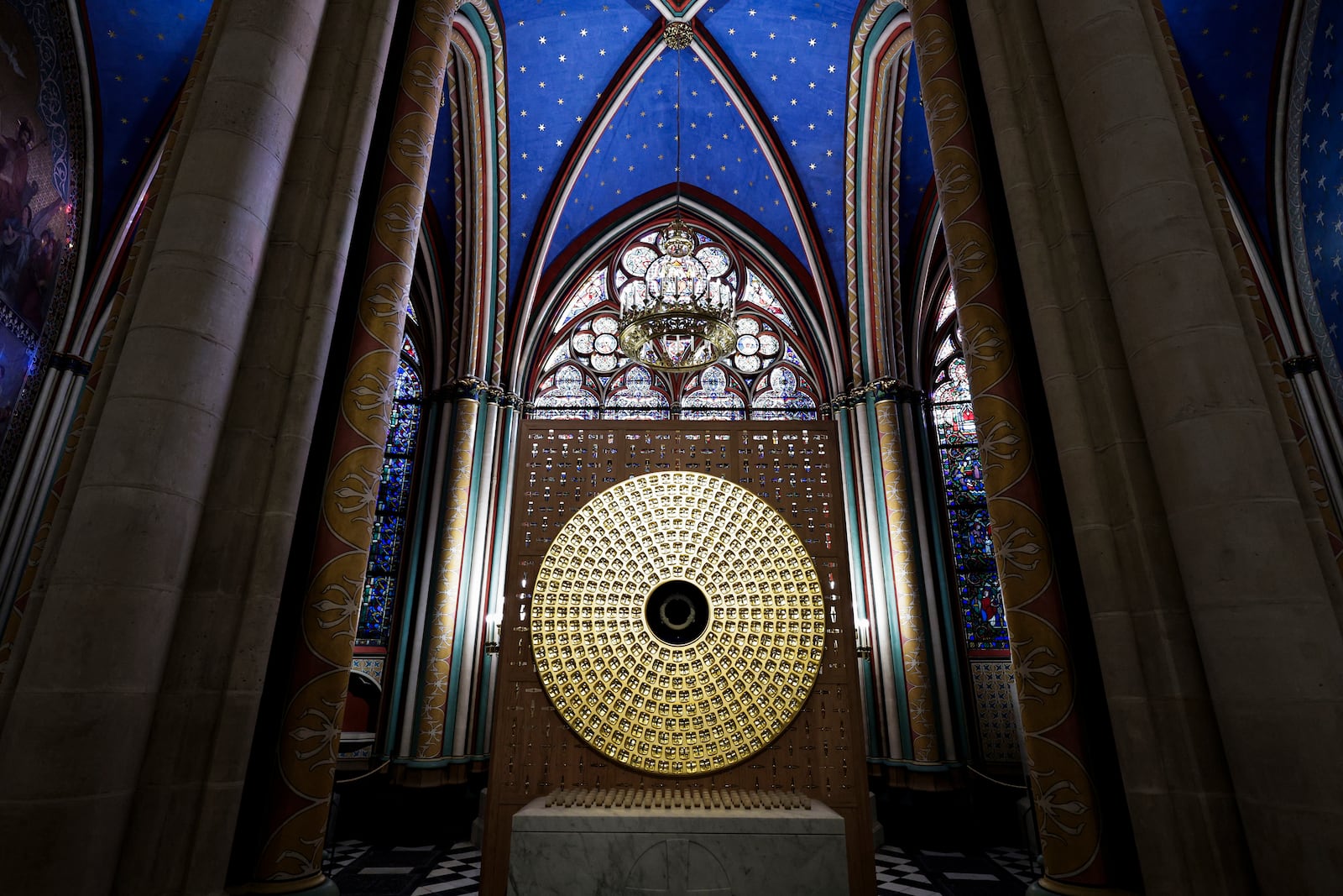 The Crown of thorns inside the reliquary of the Crown of Thorns designed by French Artist Sylvain Dubuisson is seen in of Notre-Dame de Paris cathedral while French President Emmanuel Macron visits the restored interiors of the monument, Friday Nov. 29, 2024, in Paris. (Stephane de Sakutin, Pool via AP)