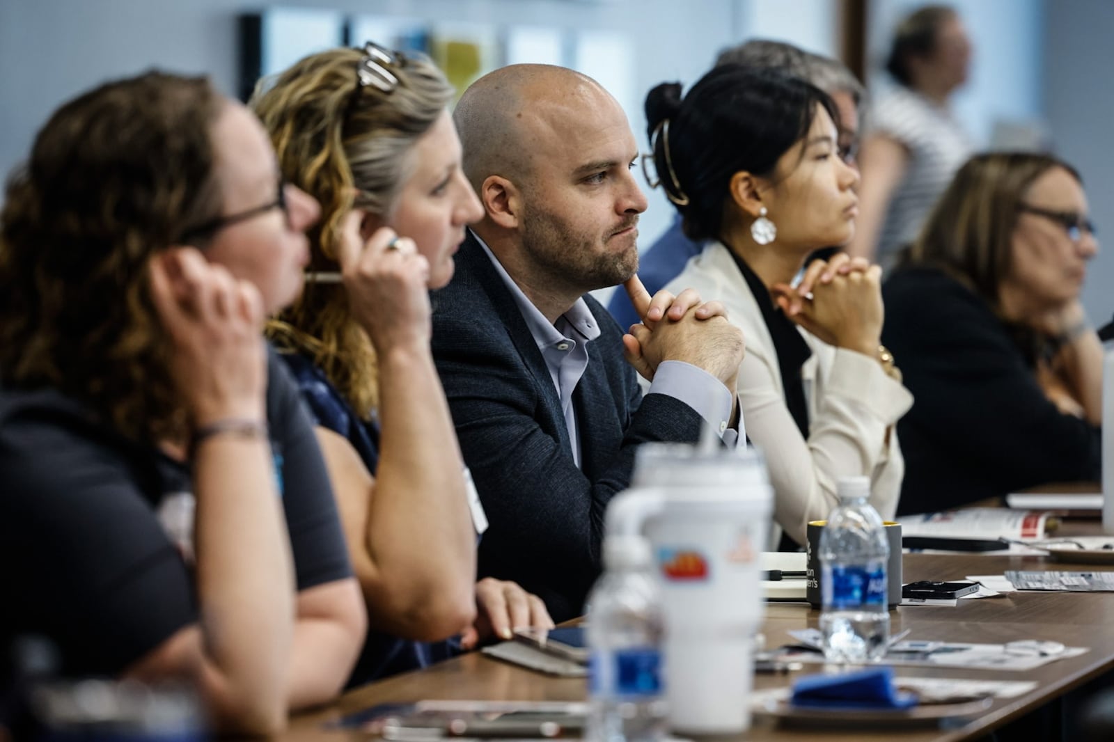 Local experts and community leaders listen to an early childhood education panel during the Groundwork Ohio Listening Tour held at Dayton Hospital Tech Town Thursday June 6, 2024. Groundwork Ohio is an advocacy coalition for childcare in the prenatal through age five. JIM NOELKER/STAFF