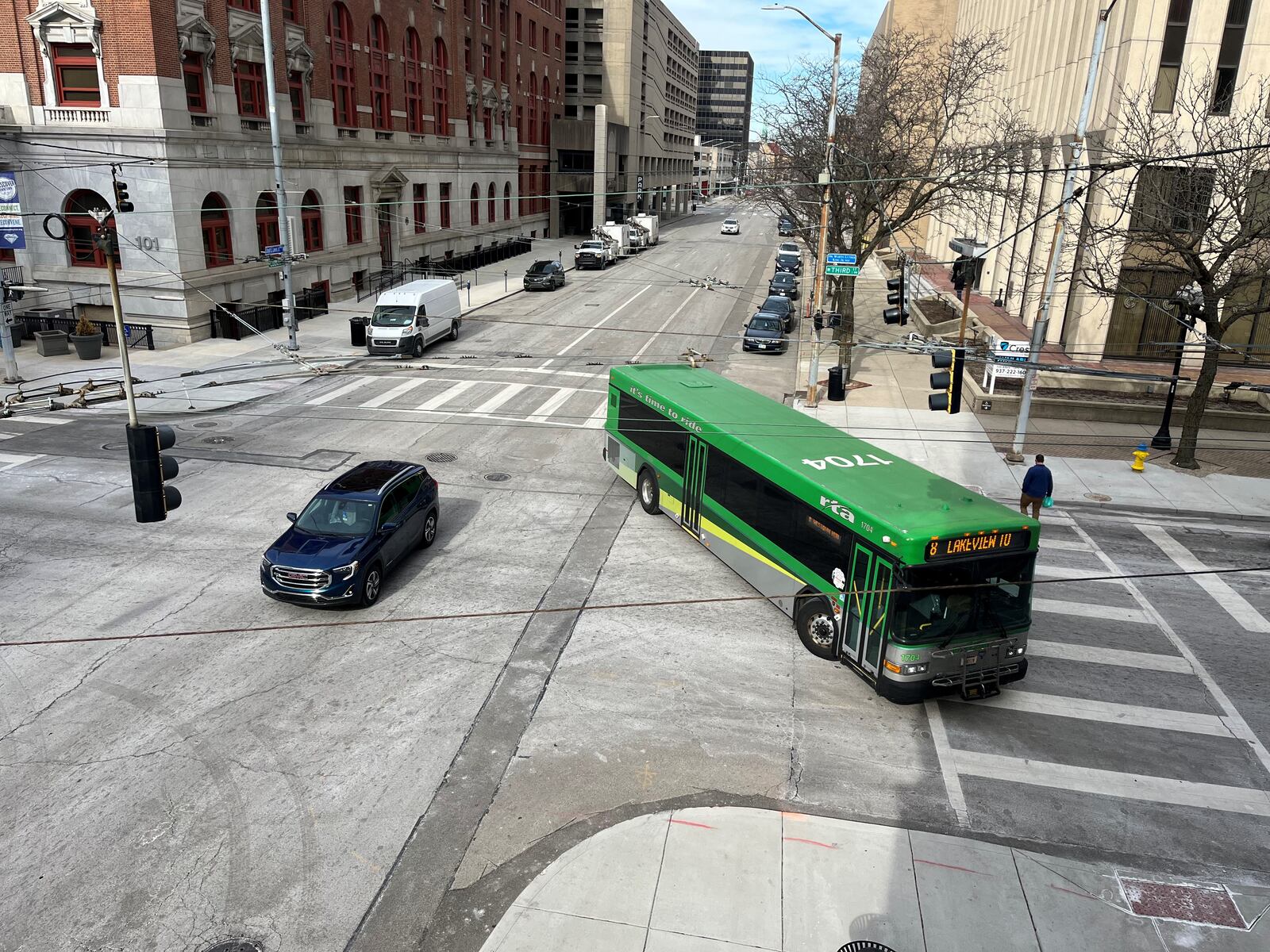 A Greater Dayton Regional Transit Authority bus in downtown Dayton. CORNELIUS FROLIK / STAFF