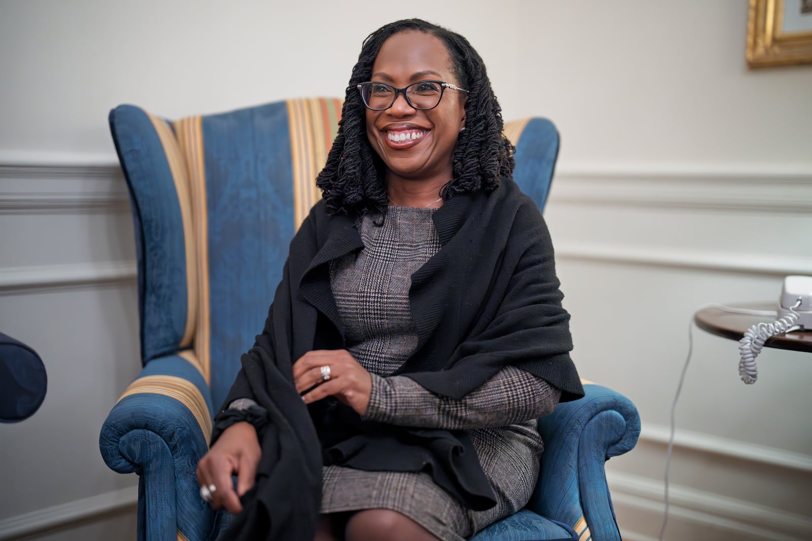 Supreme Court Justice Ketanji Brown Jackson speaks during an interview with The Associated Press, at the Supreme Court in Washington, Wednesday, Jan. 29, 2025. (AP Photo/J. Scott Applewhite)