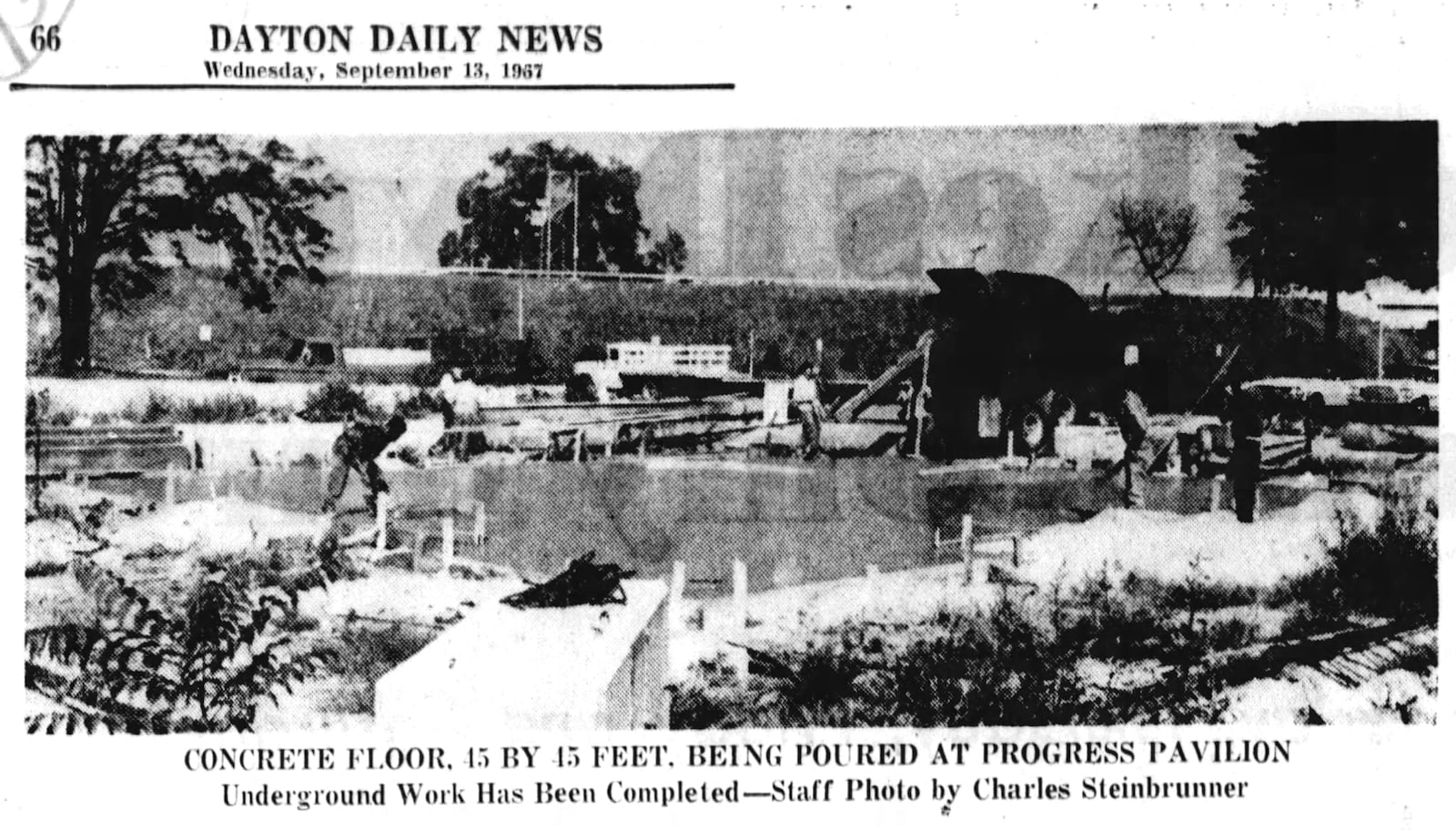 Concrete being poured at the Progress Pavilion site. DAYTON DAILY NEWS ARCHIVES