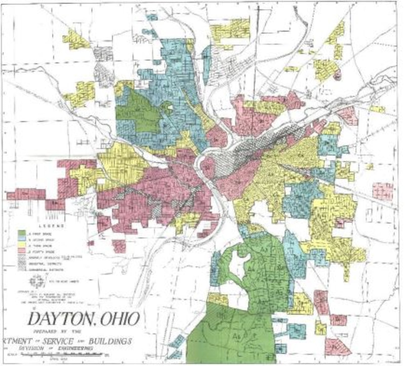 Historical redlining map of Dayton