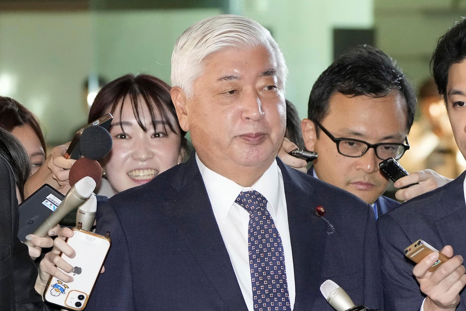 Japanese Defense Minister Gen Nakatani arrives at the prime minister's office in Tokyo Thursday, Oct. 31, 2024. (Kyodo News via AP)