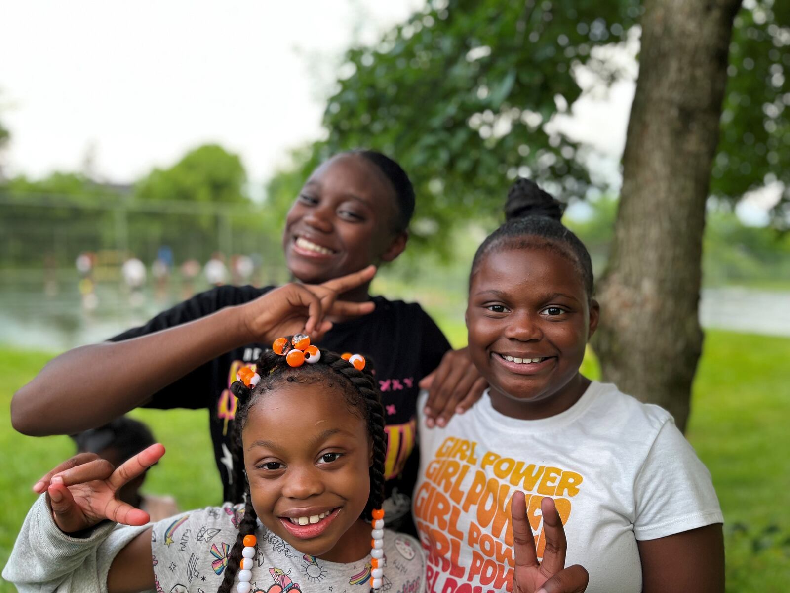 Malaysia Treadwell, 9, is captain of her peewee drill team squad, and Maxzaira Harvey, 12, also is a member of the dance, drill and drum group. Also pictured is Maleeya Treadwell, 8. CORNELIUS FROLIK / STAFF